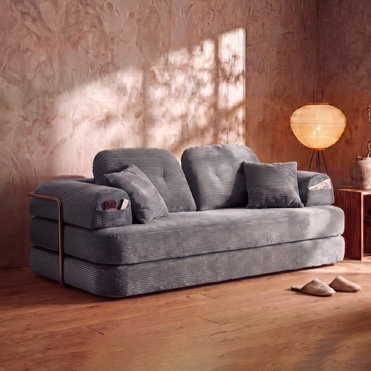 YasuSoofa Boneless Floor Sofa, 3-in-1 Convertible Loveseat Sleeper Futon, Modular Small Space Sofa Bed with High Headrests & Side Storage Pockets for Living Room, No Assembly, Bedroom, Apartment