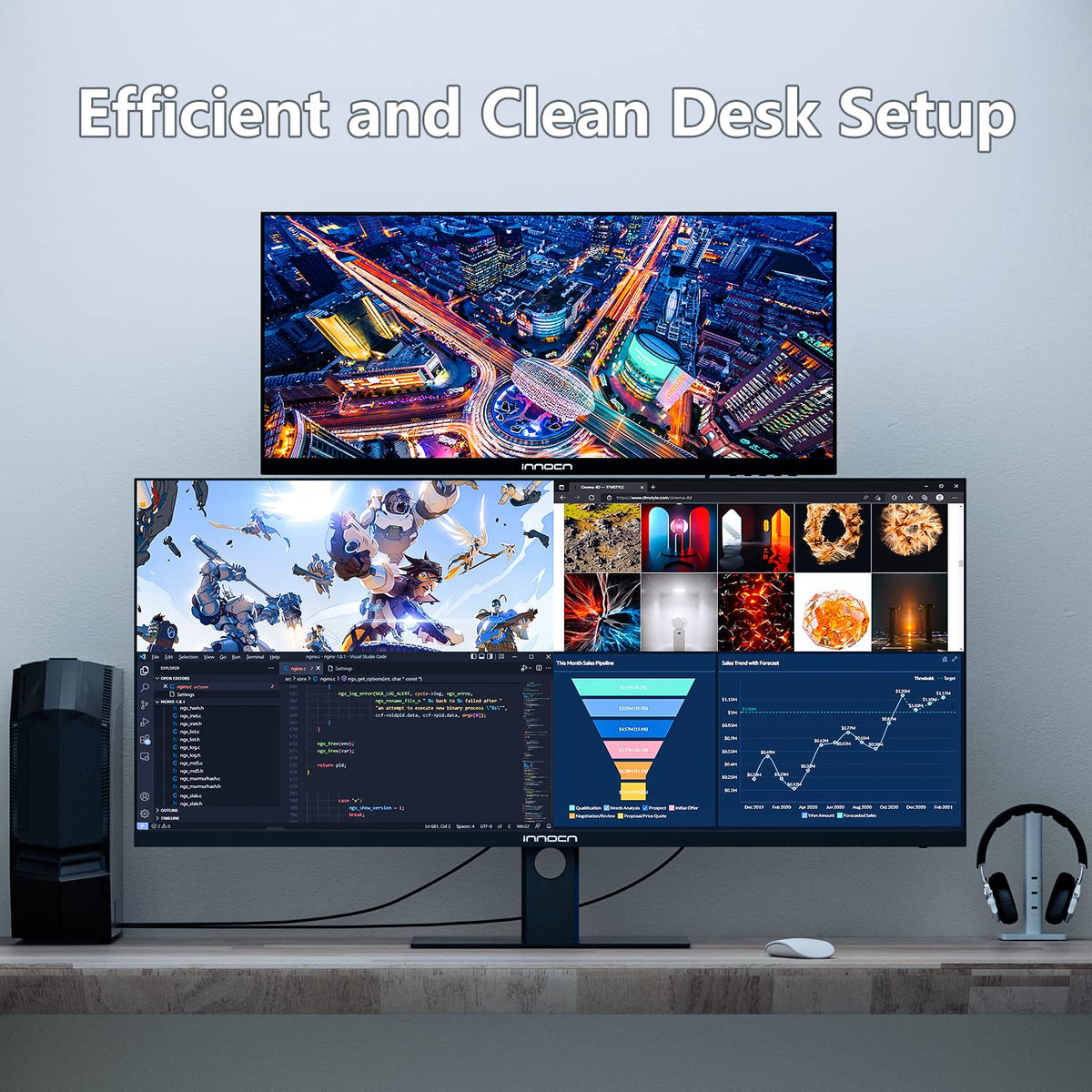 INNOCN 40C1R Ultrawide Monitor 40" WQHD 3440 x 1440p 144Hz FreeSync Premium HDR400 21:9 Computer Display 95% DCI-P3 500Nits IPS USB Type-C HDMI Tilt/Height Adjustable, Mountable