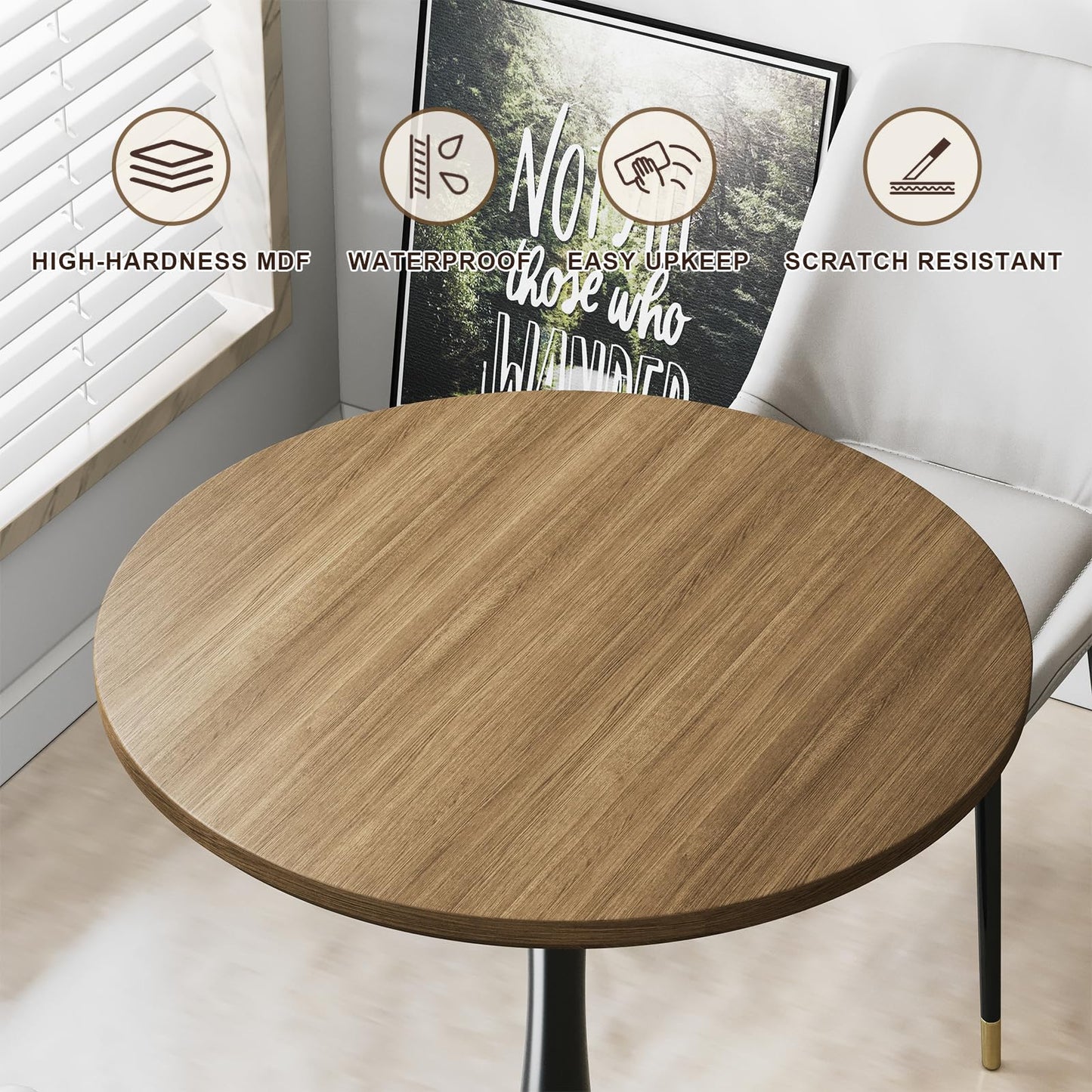 24 inch Small Tulip Table for 2 Person, Walnut Round Dining Table for Kitchen, Leisure Wood Mid Century Modern Table with Metal Pedestal Base for Cafe, Living Room, Bar, Circle Bistro Tables