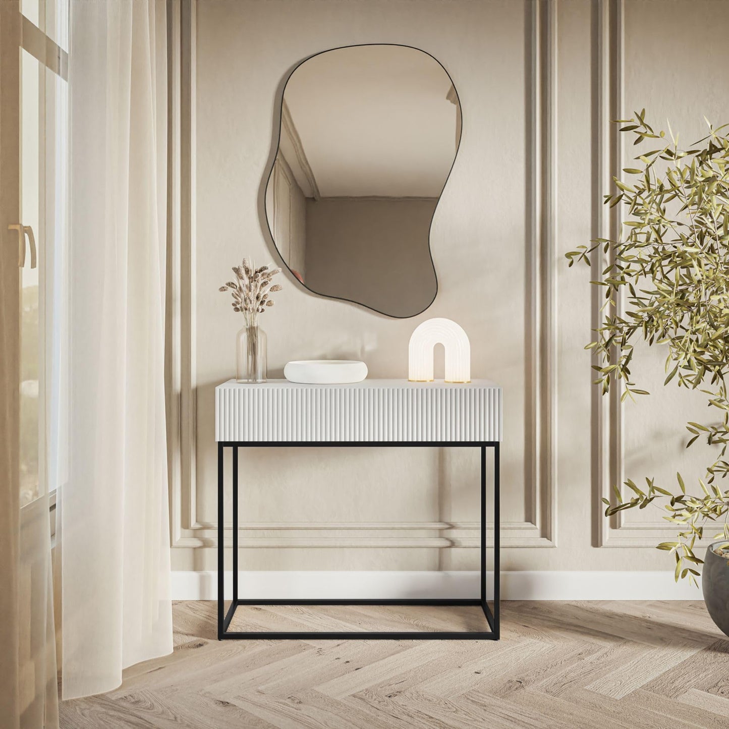 Selsey Veldio Console Table with Drawer Side Table 90 cm Entrance Table Console Dressing Table White Black Legs
