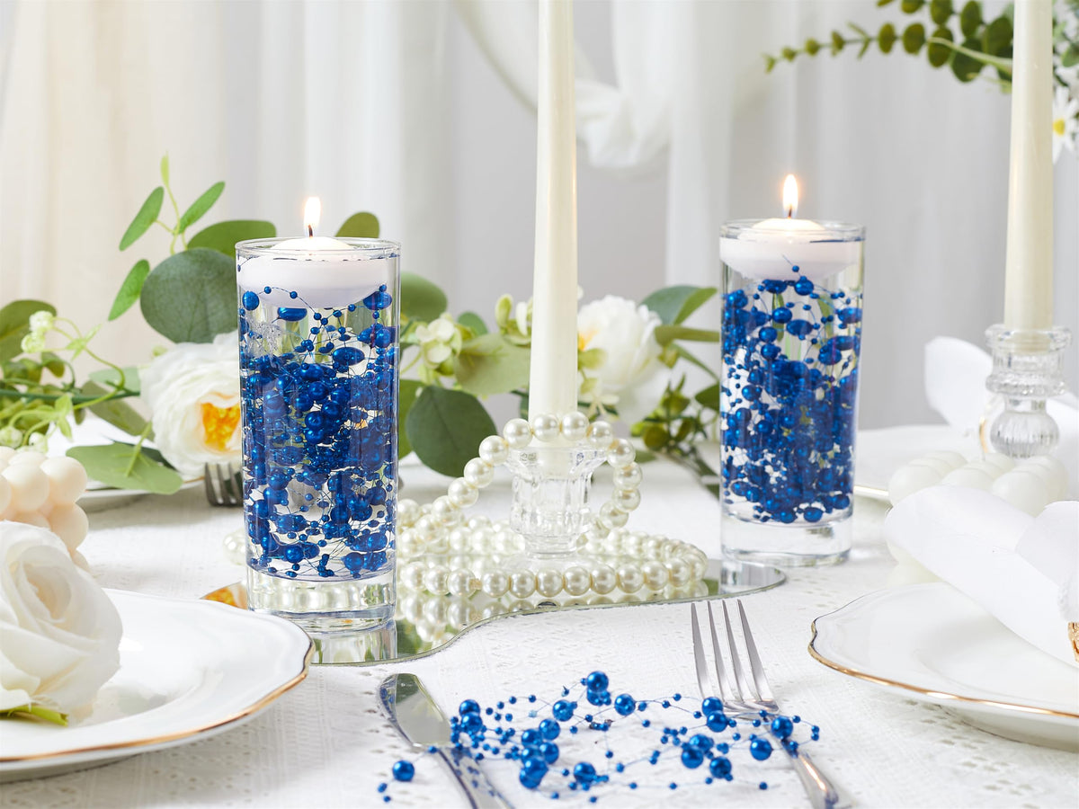 YATOJUZI 30 PCS Artificial Pearl String Blue Vase Filler Floating Pearls for Vases Centerpieces Faux Pearl Beads String Decorations Wedding Holiday Party Decor