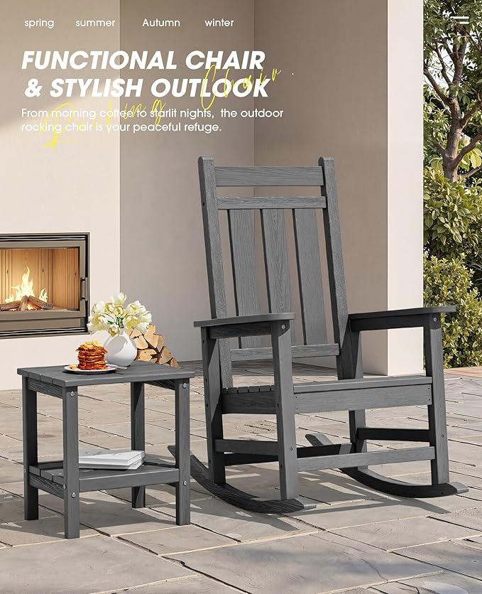 KINGYES Oversized Outdoor Rocking Chair Set of 2, All-Weather Patio Rocking