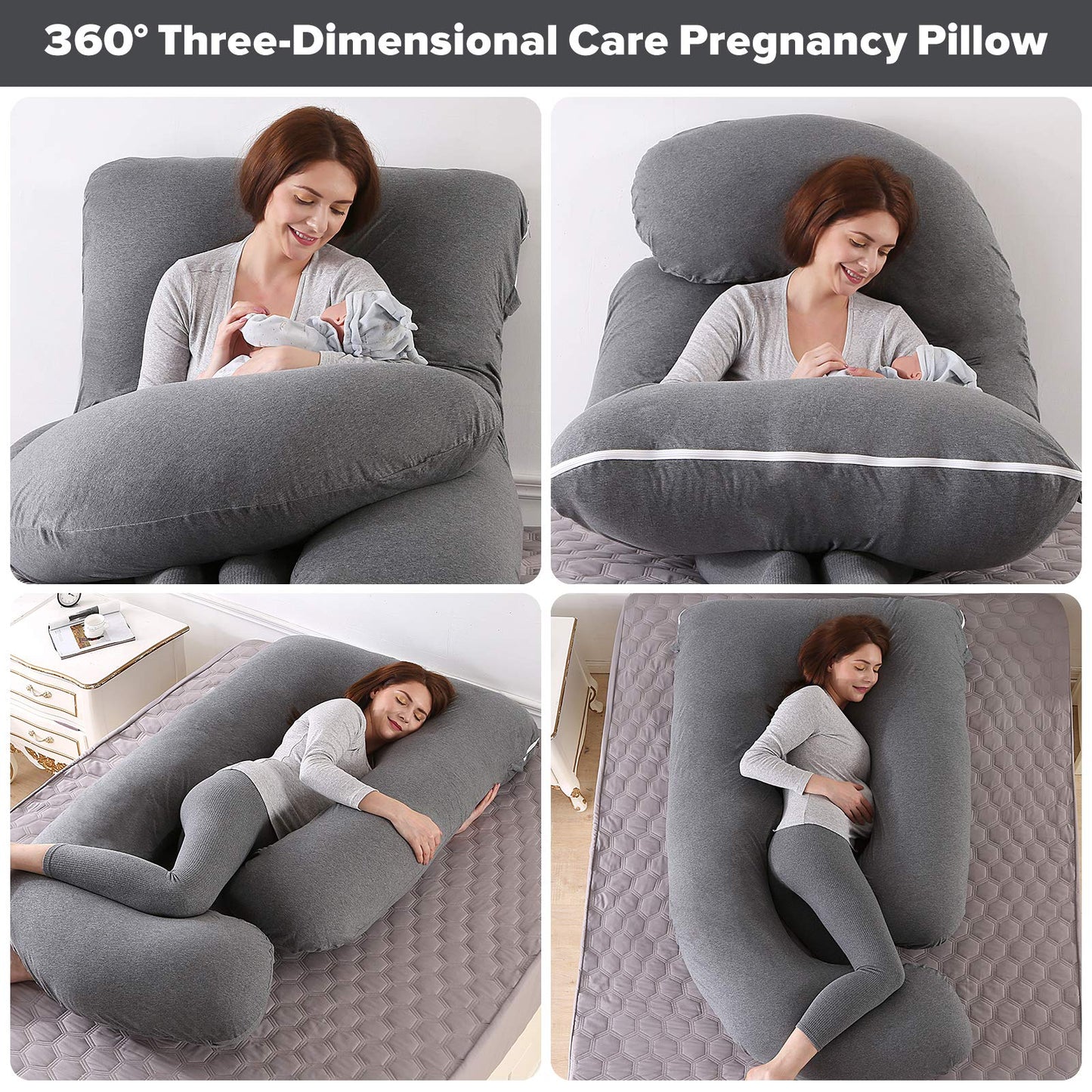 U-Shaped Full Body Pregnancy Pillow for Sleeping – 57" Maternity Pillow with Removable Cover, Support for Back, Legs, Belly & Hips (Jersey-Dark Grey)