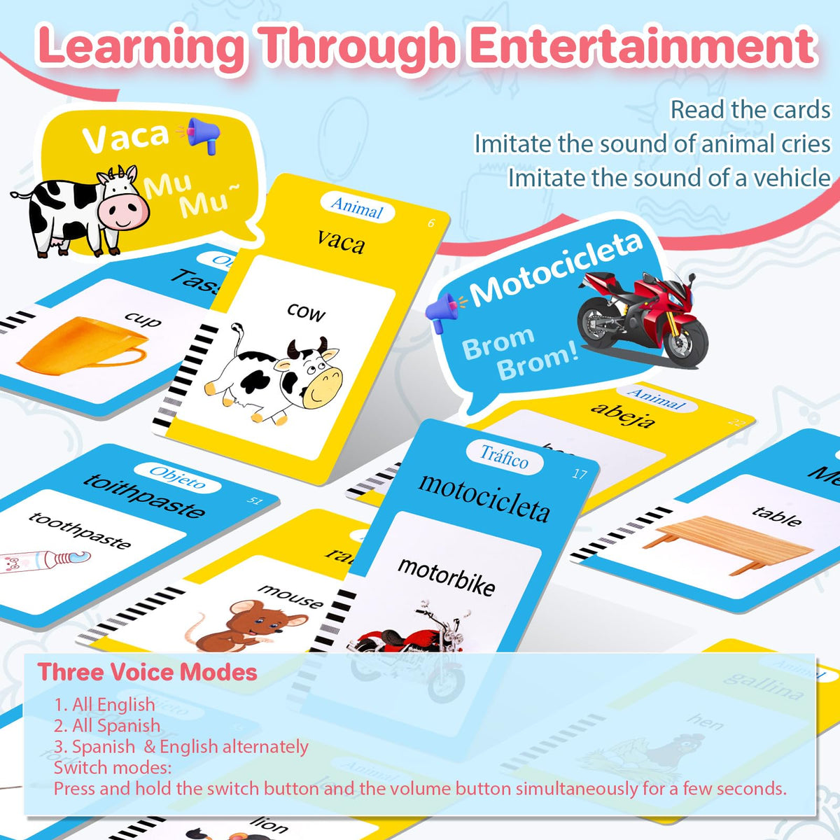 Spanish & English Talking Flash Cards for Toddlers, 510 Sight Words Bilingual Flash Cards, ABC & Number Learning Toys, Montessori Toys, Speech Therapy Toys, Children's Sensory Preschool Birthday Gifts