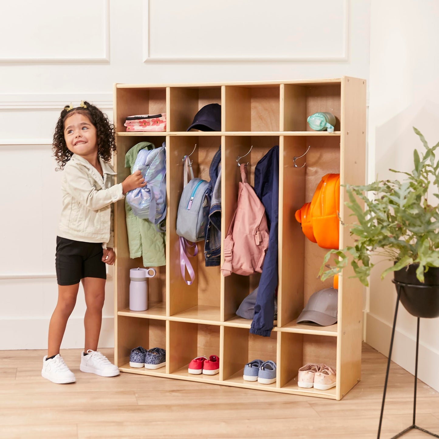 ECR4Kids Streamline 4-Section Coat Locker with Cubby Storage, Classroom Furniture, Natural