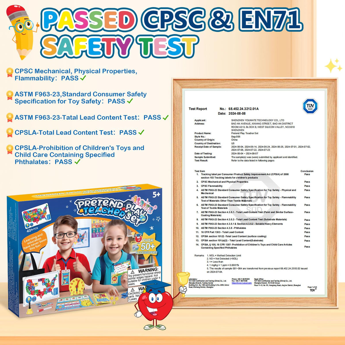 Alritz Pretend Teacher Playset, Role Pretend Play Kids School Toys Kit Include Map, Calendar, White Board Boys Girls Toys, Birthday Gift for Ages 5 6 7 8 9 10 11 12 13+