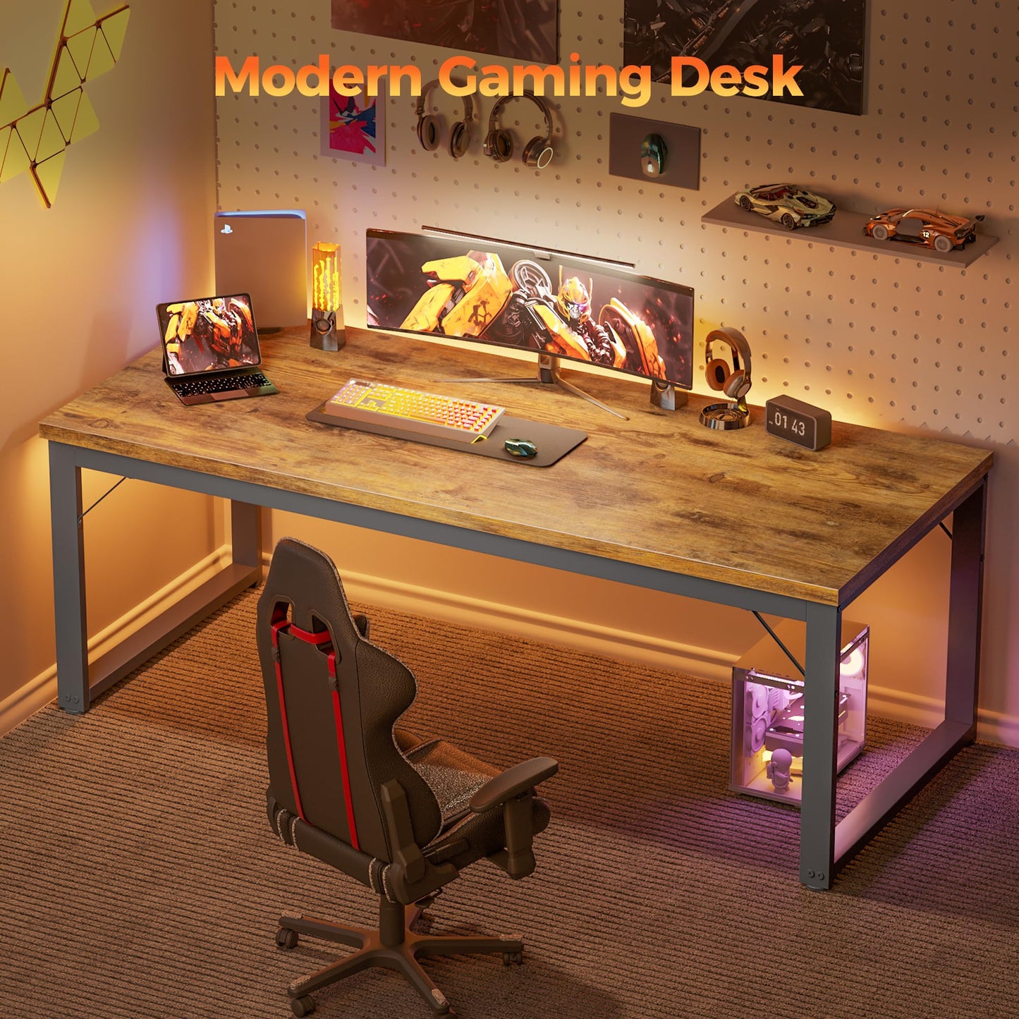 Mericonia 40 Inch Computer Desk, 1" Thick Modern Simple Study Writing Table, Heavy Duty Industrial Office Desk for Home Bedroom Workstation, Brown
