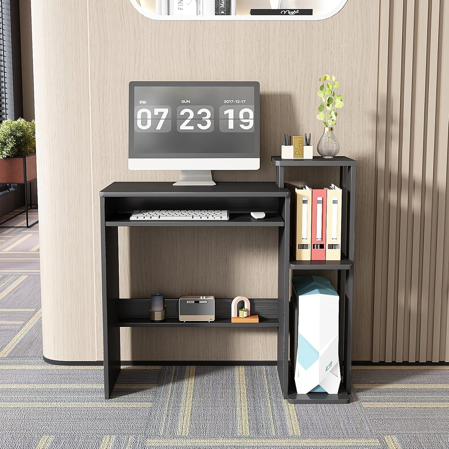 ALISENED Computer Desk with Storage Shelves, Home Office Desk with Monitor Stand, Small Writing Desk Table with Keyboard Tray,Study Table with CPU Stand for Small Spaces (35"-Black)
