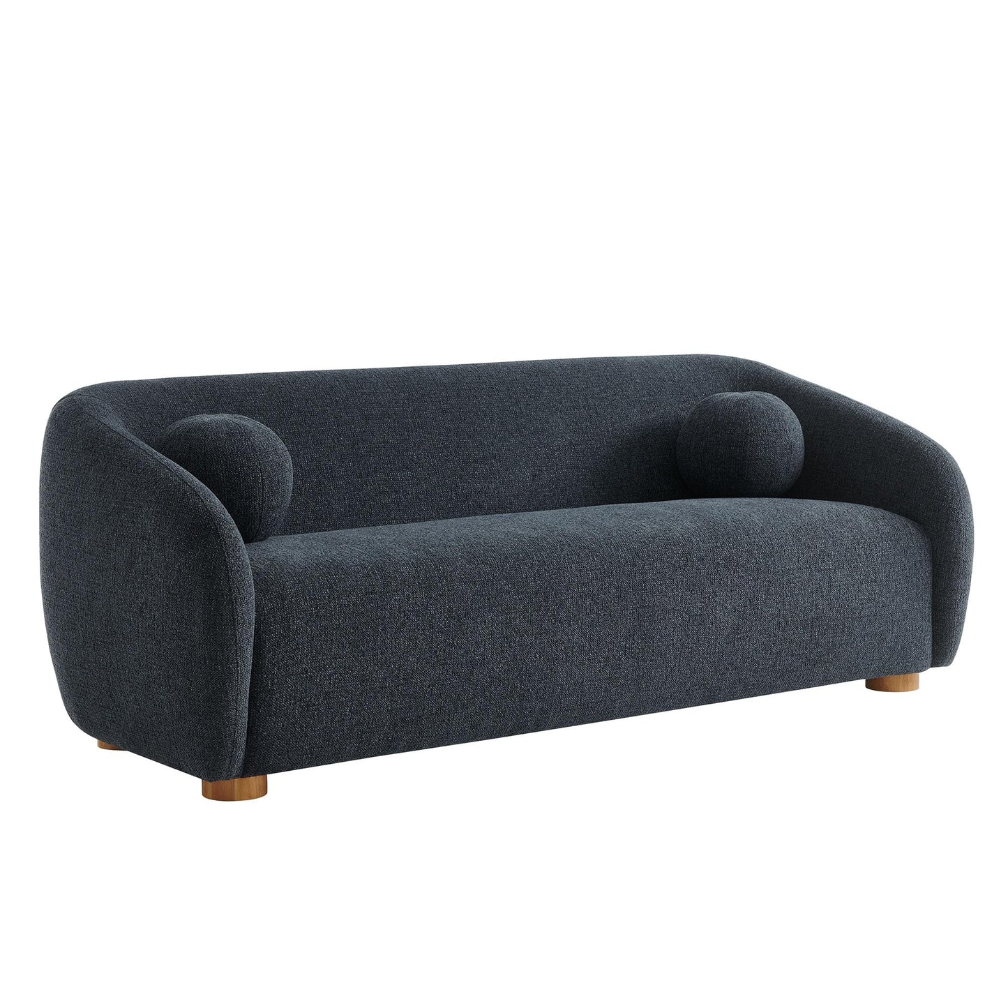 Modway Holland 85 Inch Minimalist Curved Back Sofa in Navy – Chenille Fabric Sofa with Ball Throw Pillows and Wood Feet – Modern 3-Seater Couch for Living Room