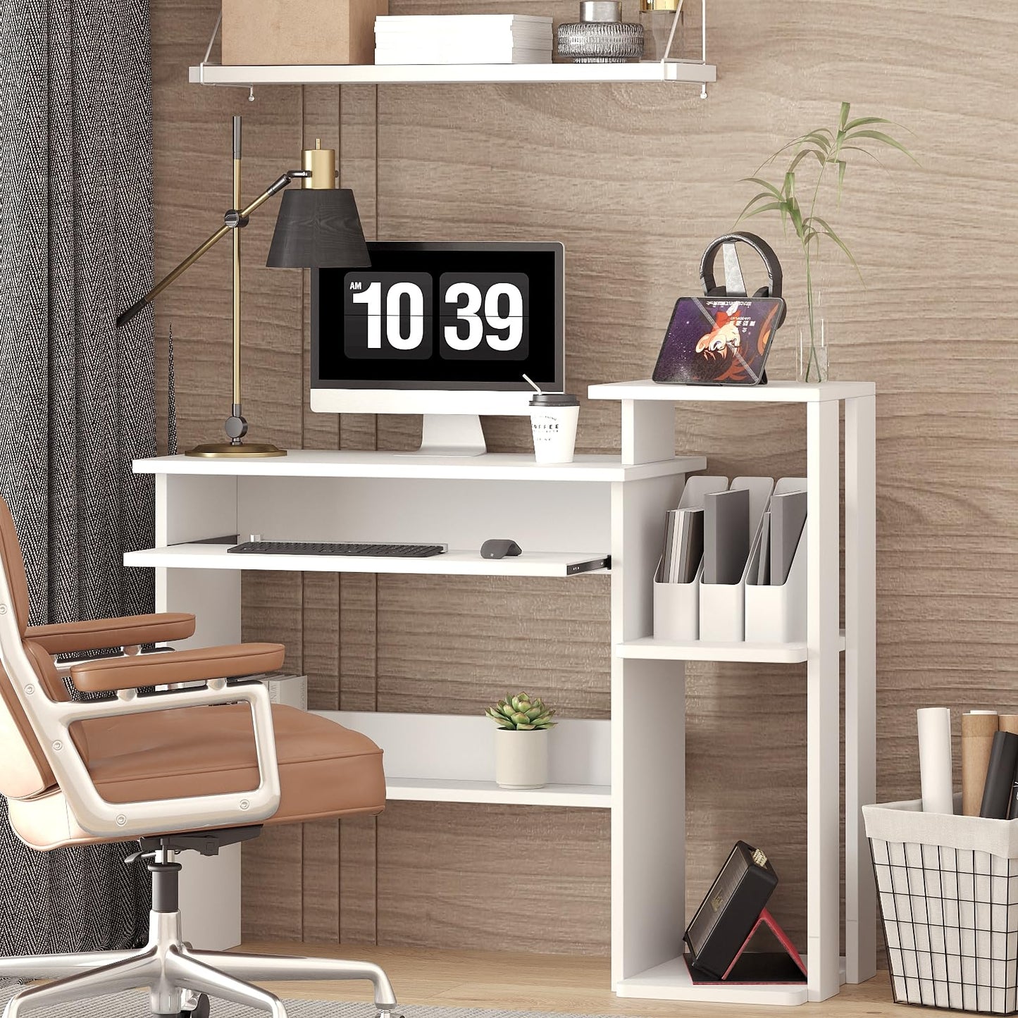 ALISENED Computer Desk with Storage Shelves, Home Office Desk with Monitor Stand, Small Writing Desk Table with Keyboard Tray,Study Table with CPU Stand for Small Spaces (35"-White)