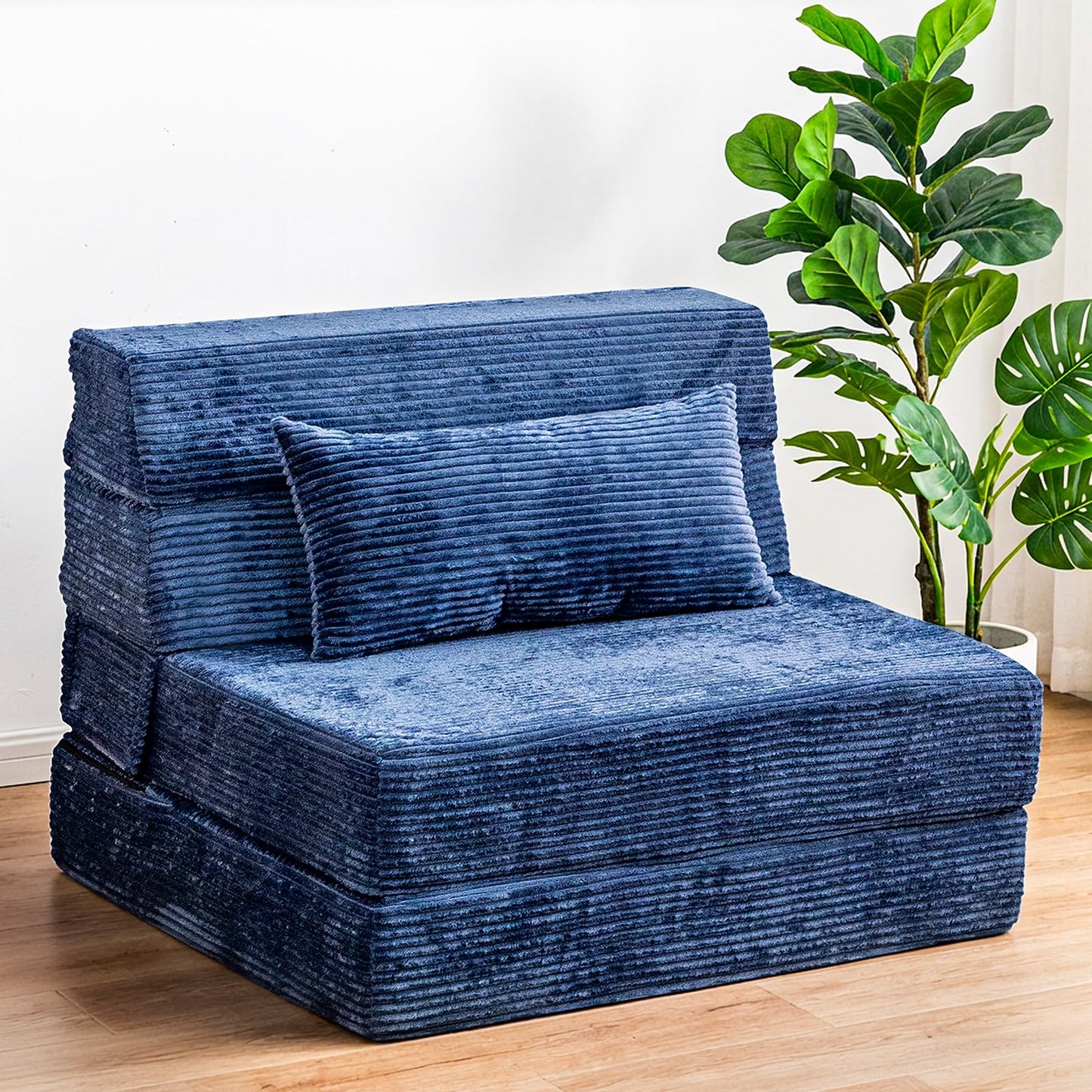 Cvortll Folding Sofa Bed, Convertible Sleeper Chair with Pillow, High Density Memory Foam Fold Out Couch, Foldable Mattress Futon Sofa for Living Room/Dorm/Guest Use/Apartment/Home Office