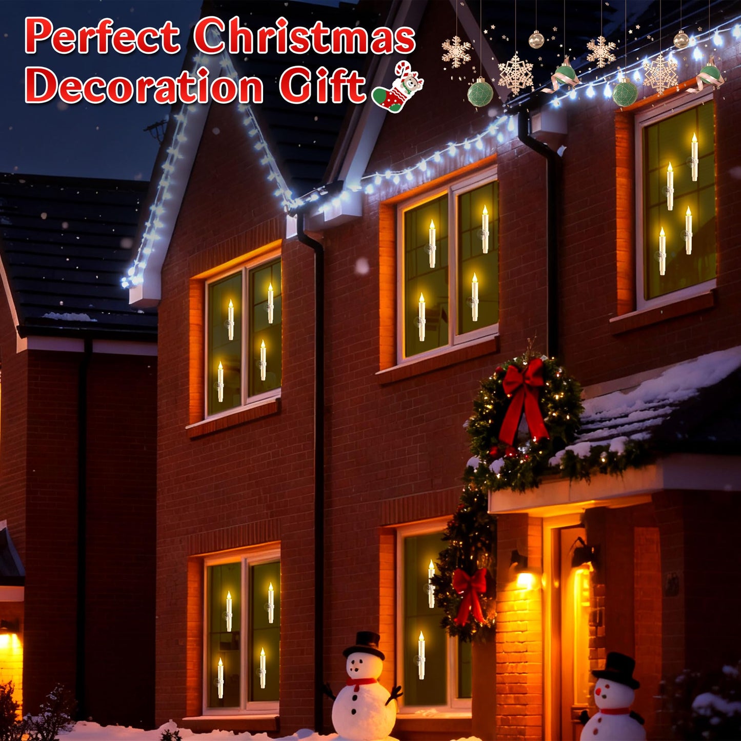 Enhon 6 Pcs Battery Operated Window Candles, Ivory LED Christmas Window Candles with Sensor Dusk to Dawn, Cordless Flameless Taper Candlestick with Battery & Suction Cup for Xmas Wedding Decorations
