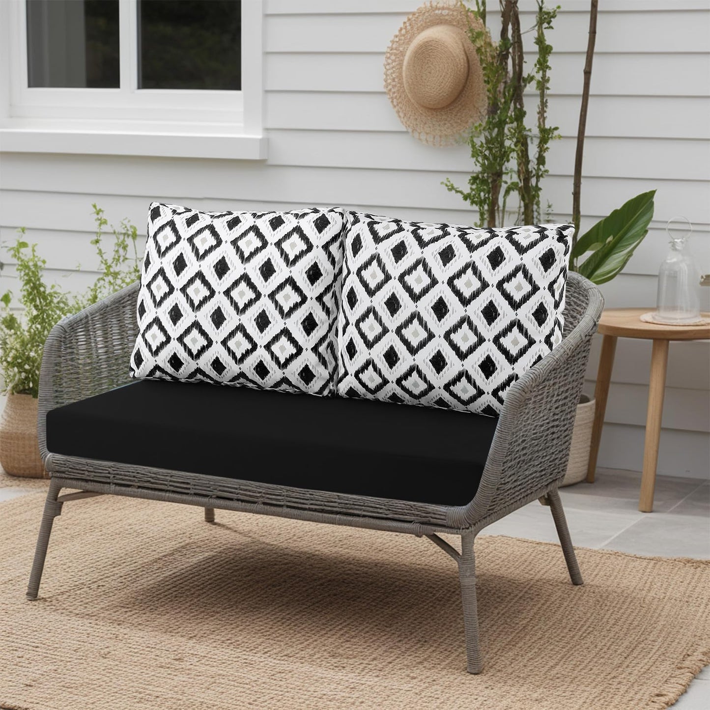 idee-home Outdoor Loveseat Cushions for Patio Furniture, Waterproof Couch Hampton Bay Deep Seat Cushion Replacement Set 46" x 26", Patio Love Seat Sofa Cushions for Garden Chair, Navy Blue Pattern