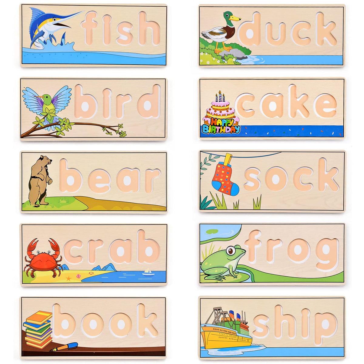 Atoylink Wooden Spell Learning Toys for 2 3 4 5 Year Old Kids Match Letter Spelling Game Board & Letters & Box, CVC Word Builder Toddler Educational Toy Kindergarten Preschool Learning Activities