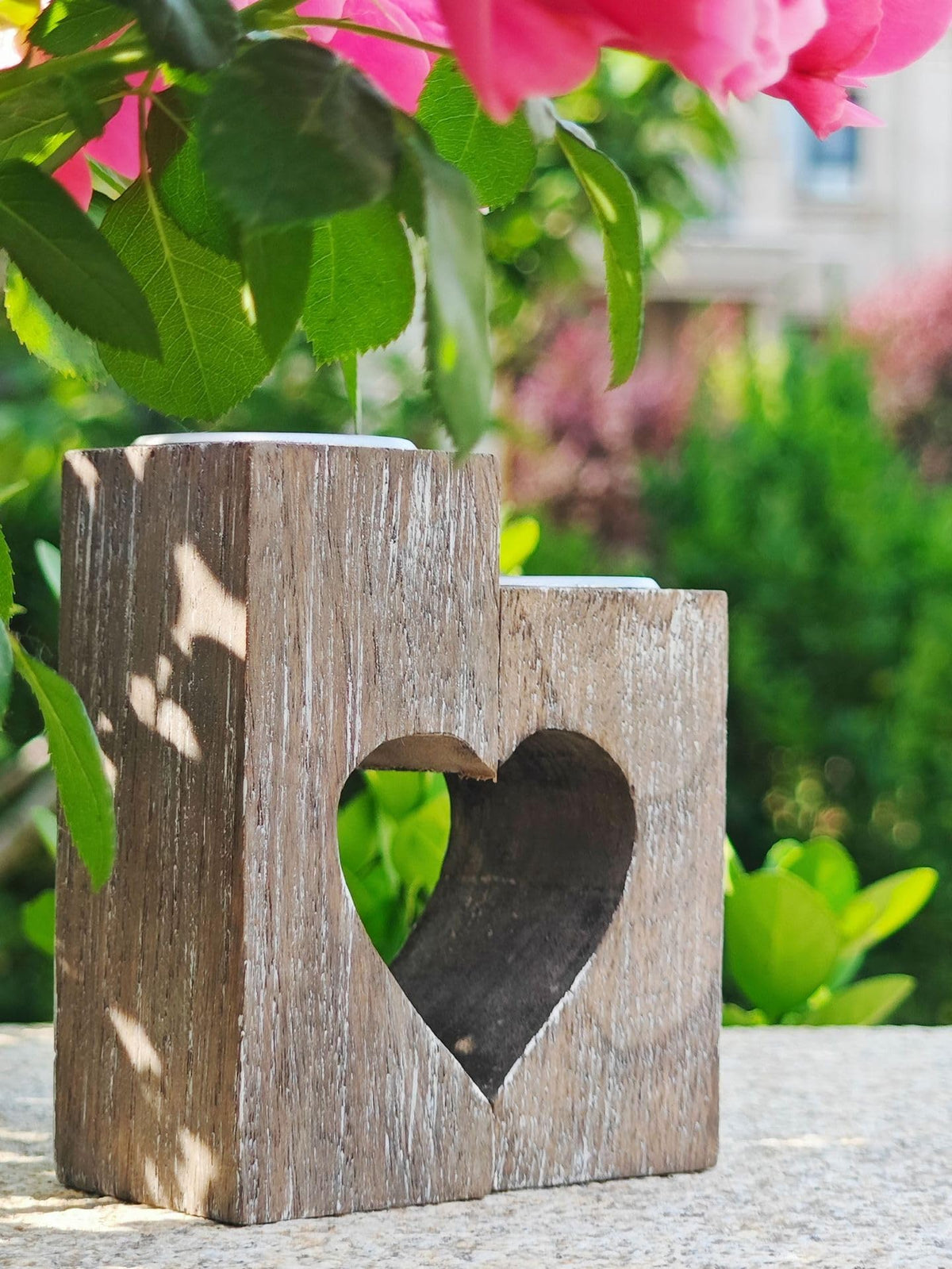 NWFashion Wooden Love Heart Candle Holder Handmade Decorative Candles Holders Gift for Wife Lover Acacia Wood Decor Tealight