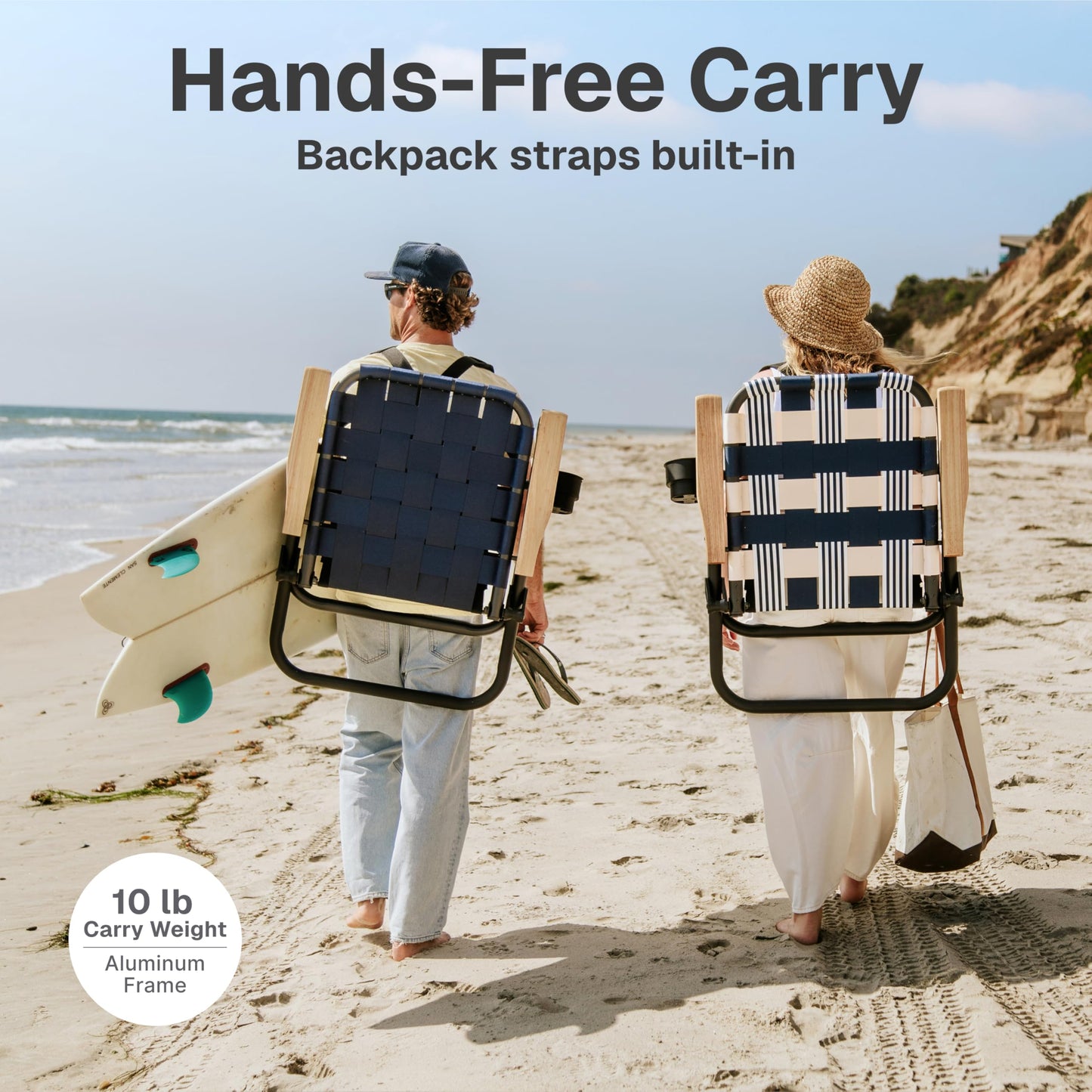 GoSports Outdoors WOVN Beach Backpack Chair - Premium Folding Camping Chair - 9 Styles Available - Navy