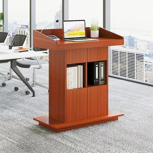Adjustable Lectern Podium Stand - Floor Standing Presentation Desk for Classroom, Church, Office & Events - Reception Counter (Light Coffee, 113x54cm / 44.5x21.3in) (B 113x64cm/44.5x25.2in)