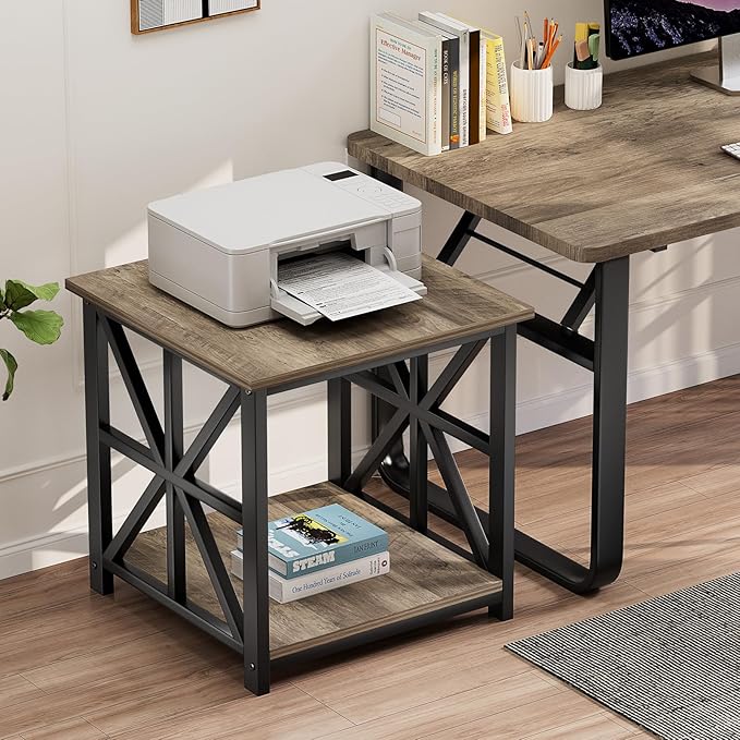 GreenForest End Table with 2-Tier Storage Shelf, 19.7 inch Side Table