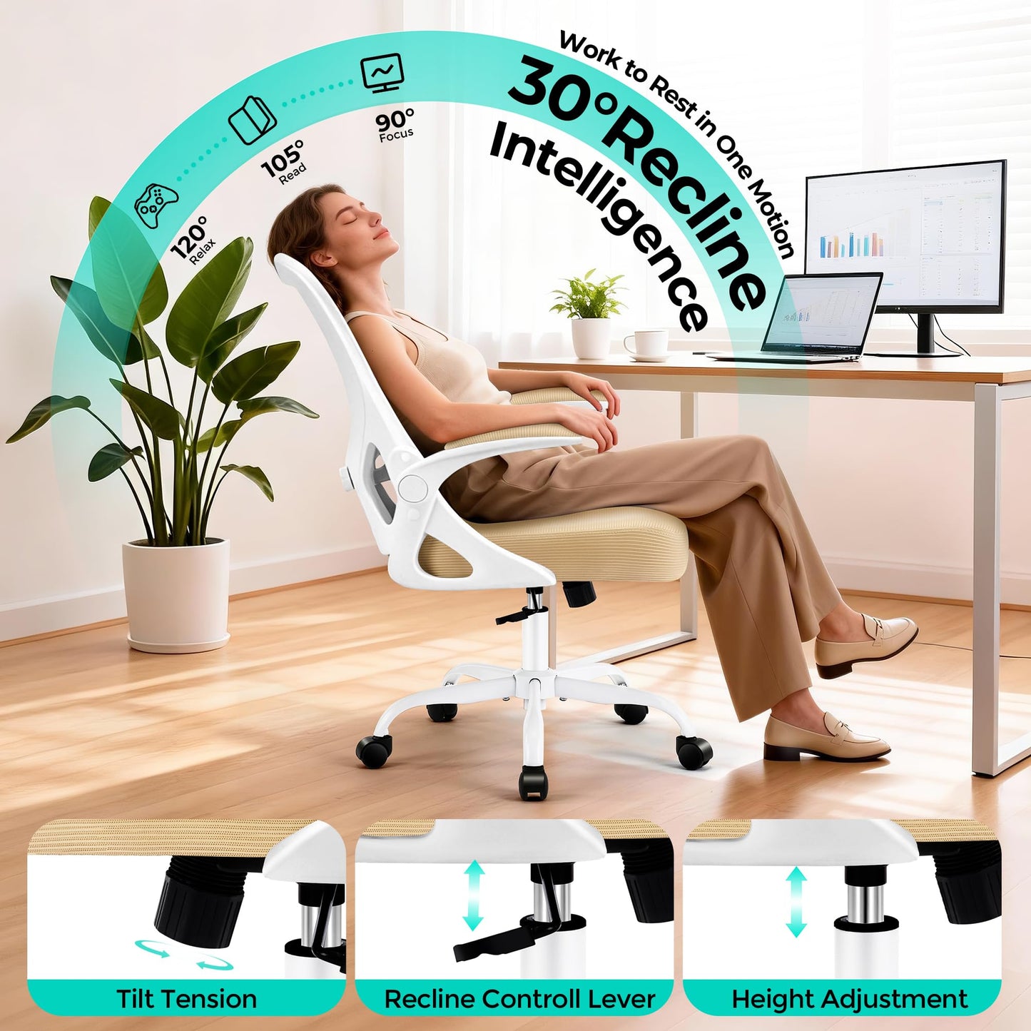 AreShark Office Chair - Ergonomic Breathable Mesh Desk Chair with Adjustable Lumbar Support and Flip-up Armrests - Executive High Back Rolling Swivel Comfortable Computer Gaming Chair for Home Office