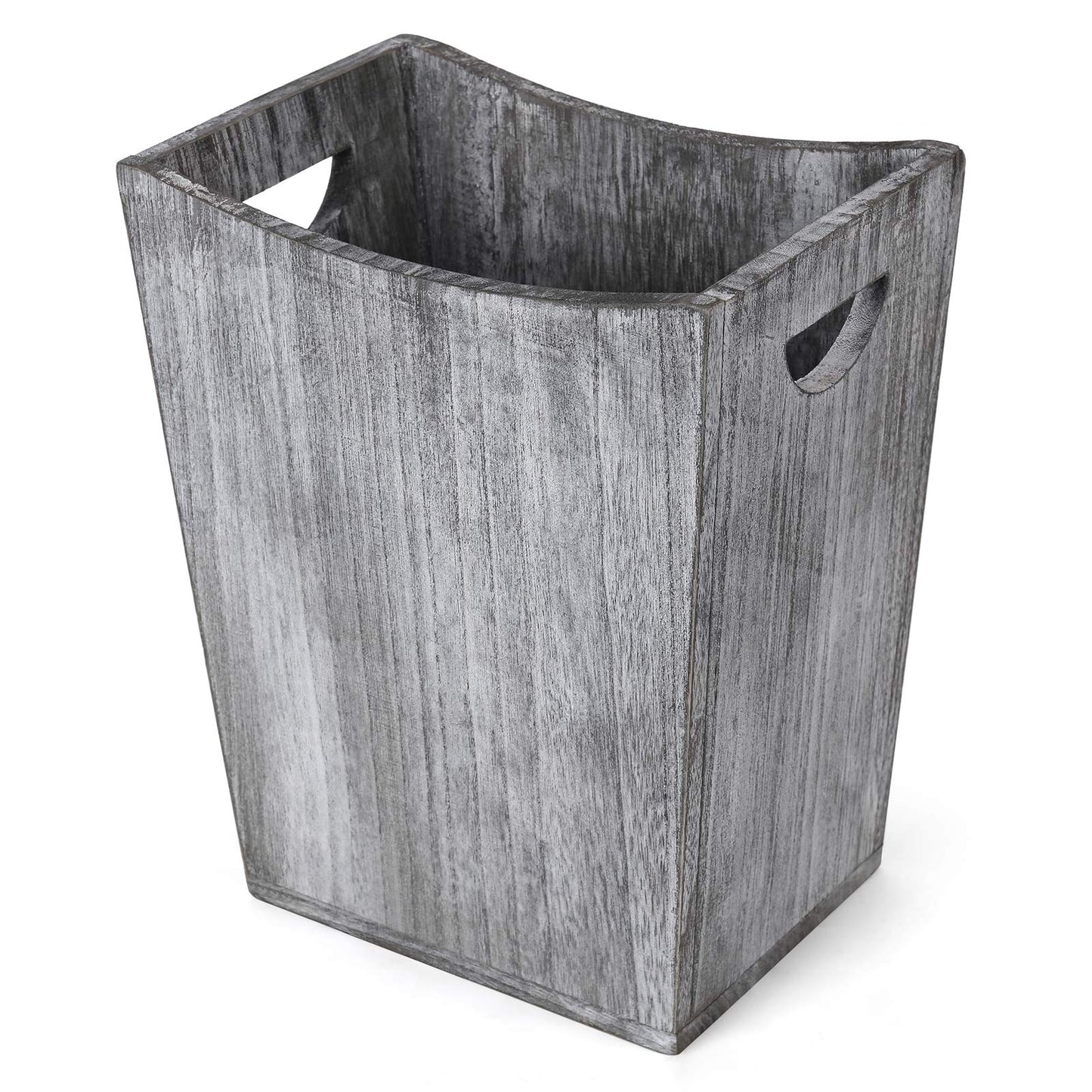 BTY Farmhouse Wooden Trash Can, Small Square Wastebasket Garbage Container Bin Holder, Rustic Torched Home Kitchen Office Trash Cans with Handle for Living Room, Dorm - Gray Green