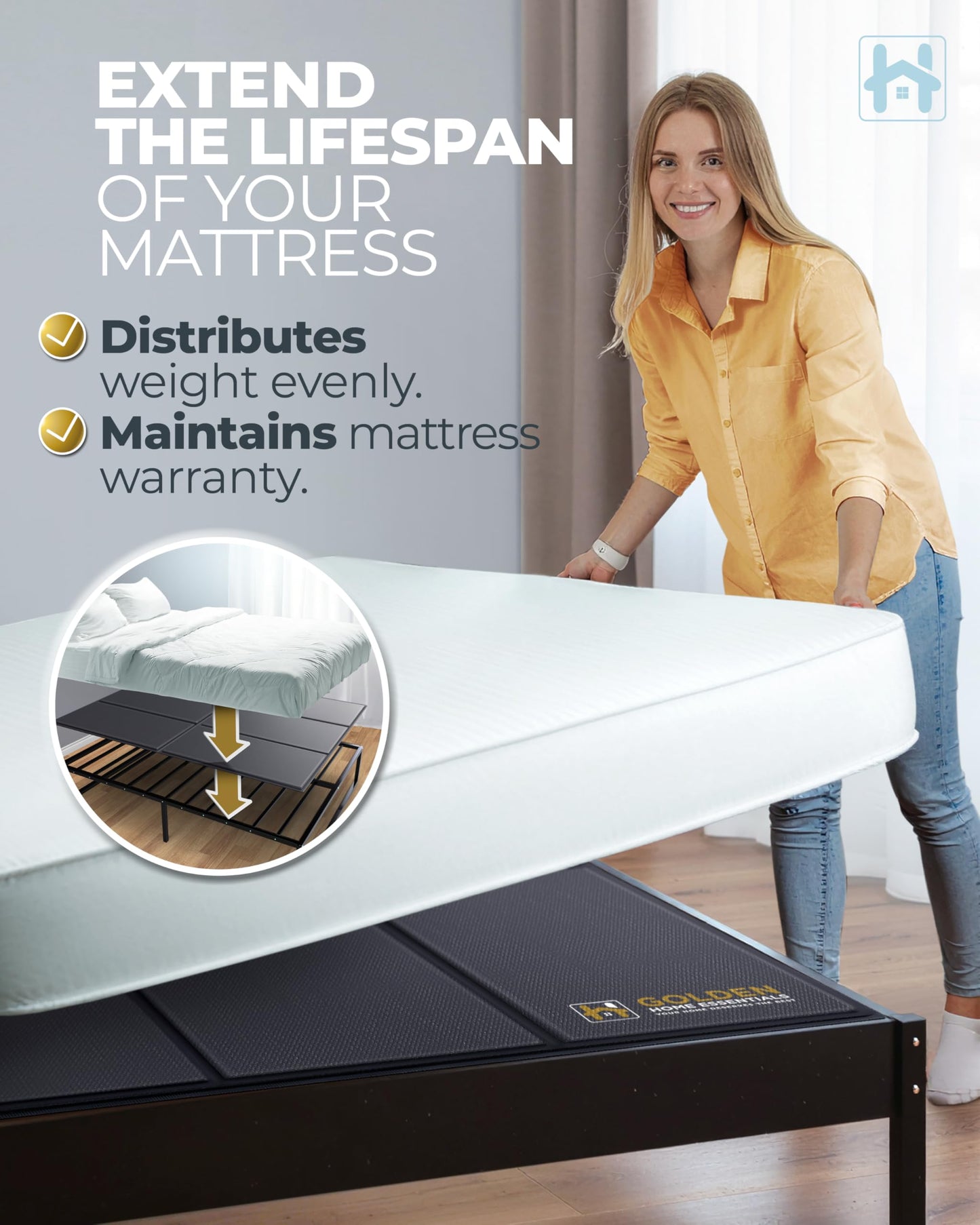 Golden Home Essentials Premium 10mm King Bunkie Board (76" x 80") – Slim Low-Profile Mattress Support – Quiet, Moisture-Resistant, Lightweight Bed Board for Platform & Slatted Frames