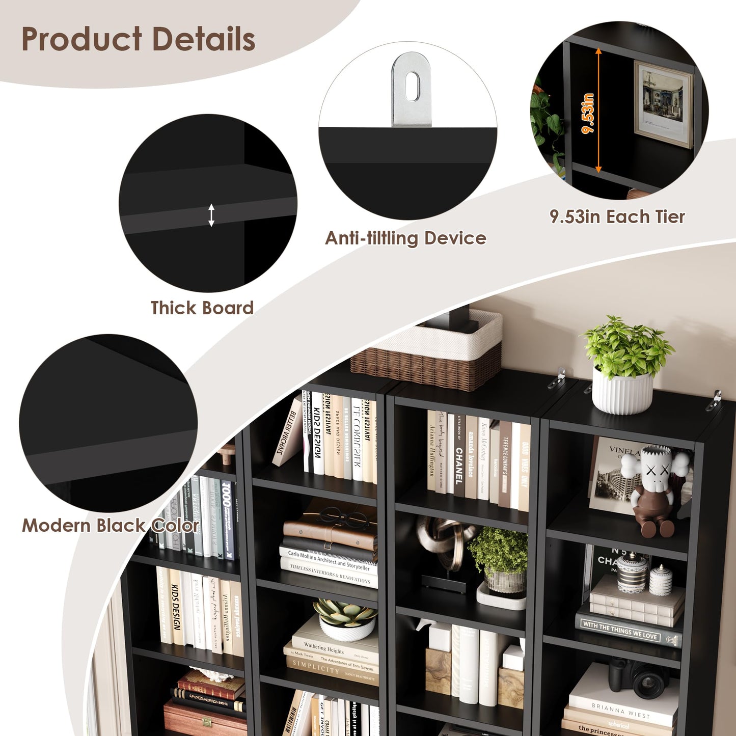 FOTOSOK 8-Tier Media Tower Rack, 11.6 X 9.3 X 70.9 Inches CD DVD Slim Storage Cabinet with Adjustable Shelves, Tall Narrow Bookcase Display Bookshelf for Home Office, Black
