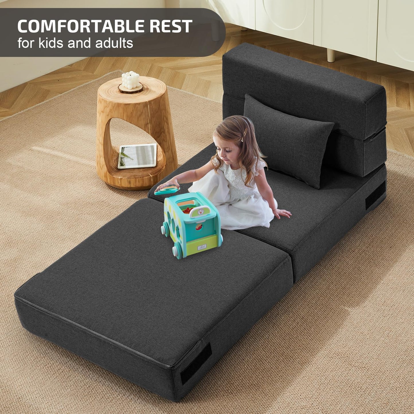 SUYOLS Folding Sofa Bed with Pillow- Convertible Chair Floor Couch & Sleeping Mattress, Foldable Memory Foam Sleeper for Living Room/Dorm/Guest Room/Home Office/Apartment/Loft, Single26, Dark Gray