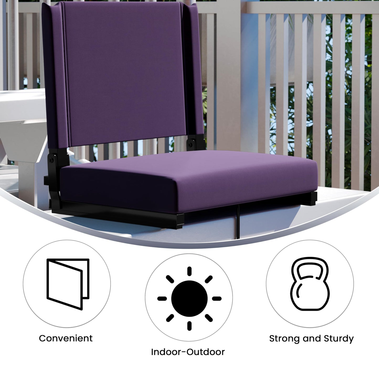 Flash Furniture Grandstand Portable Stadium Seat for Bleachers or Benches, Folding Padded Stadium Chair with Carrying Handle, 500 lb. Weight Capacity, Dark Purple