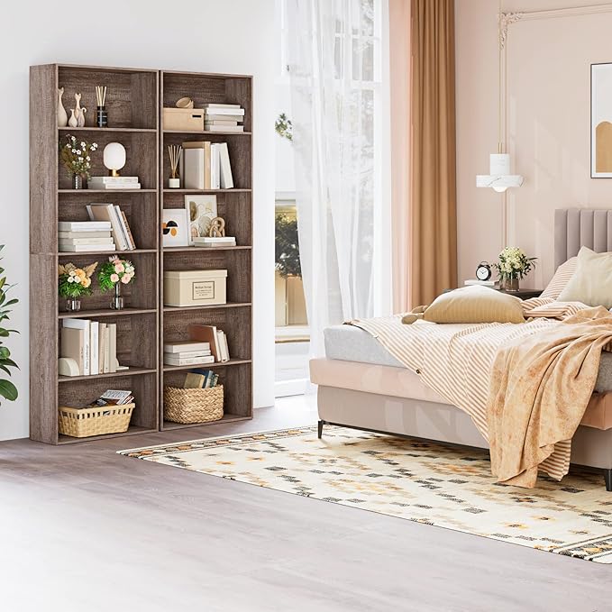 FOTOSOK 6-Tier Open Bookcase and Bookshelf, Freestanding Display Storage
