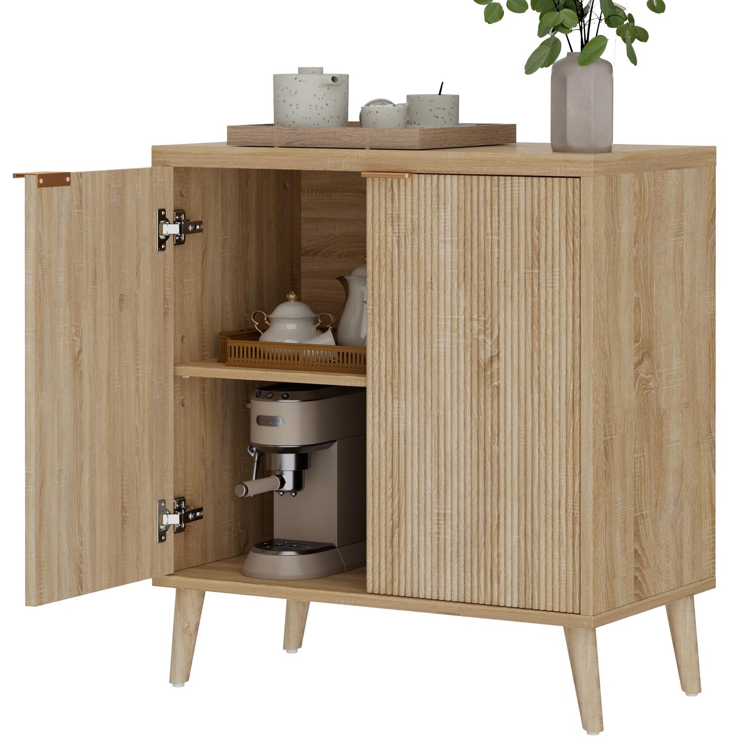 Homleke Buffet Cabinet with Storage, Modern Fluted Accent Sideboard with Doors & Adjustable Shelf, Buffet Table Entryway Cabinets for Living Room, Kitchen, Dining Room, Hallway, Natural