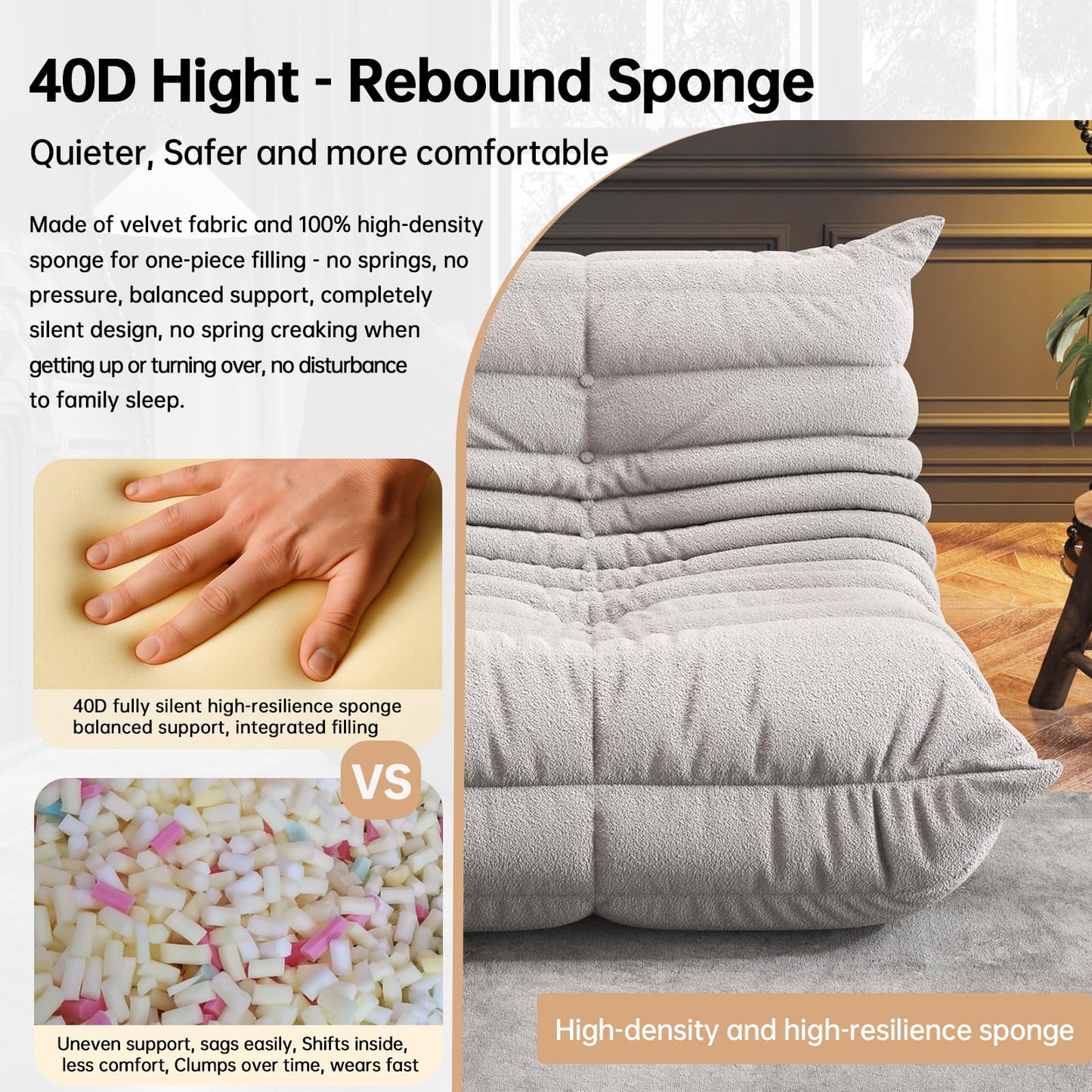 WHGBJA Bean Bag Chair for Adults, Lazy Bean Bag Sofa for Bedroom, Living Room, Reading, Gaming Floor Sofa Chair, Boneless, Comfy