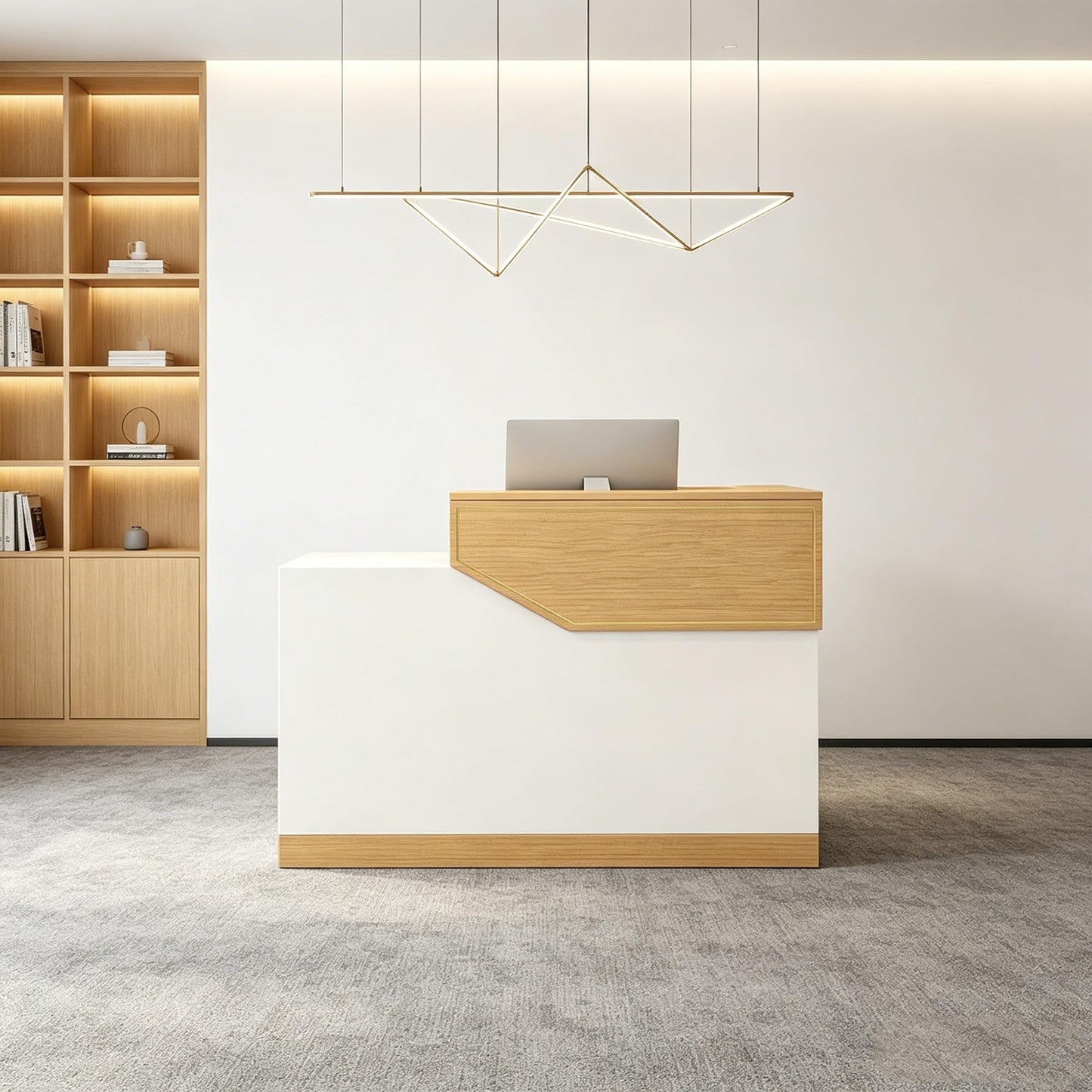 JQslycdmv Little Modern Wooden Reception Desk with Locking Drawers & Cupboards - Perfect for Salons, Offices, Hotels, and Stores(Grey – Left,100cm)