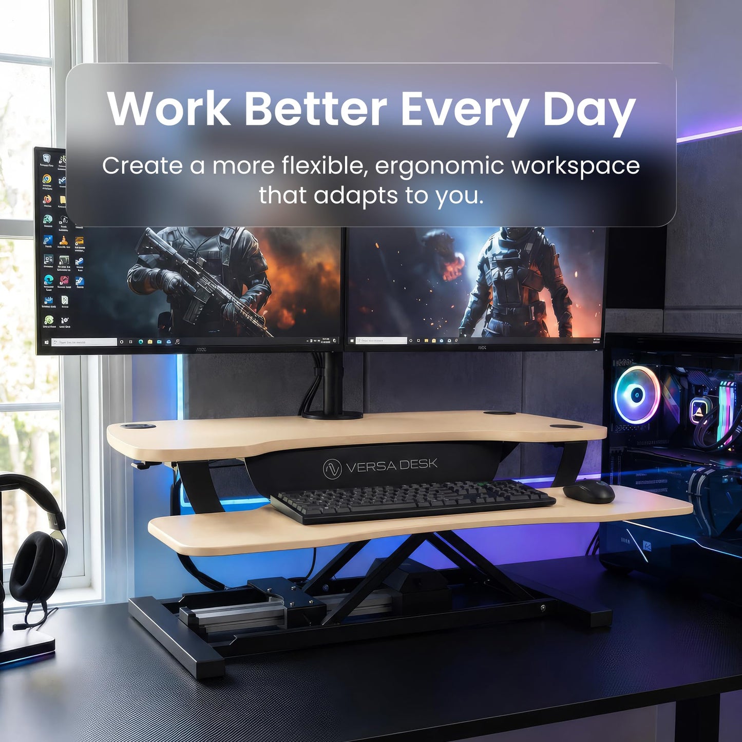 VERSADESK PowerPro Electric Standing Desk Converter - Height Adjustable Desk Riser with Keyboard Tray & USB Hub - Holds 80 lbs - Ergonomic Sit Stand Workstation for Home & Office | Maple (40” x 24”)
