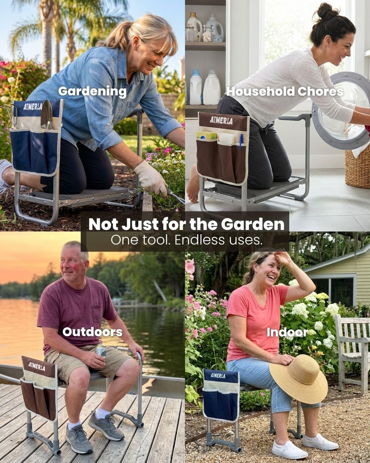 Aimerla Foldable Garden Kneeler Seat Heavy Duty [Upgraded Widened Thick Kneeling Pad] Garden Stool with Large Garden Tool Bags with Pockets - Portable Garden Bench Gardening Gifts for Parents