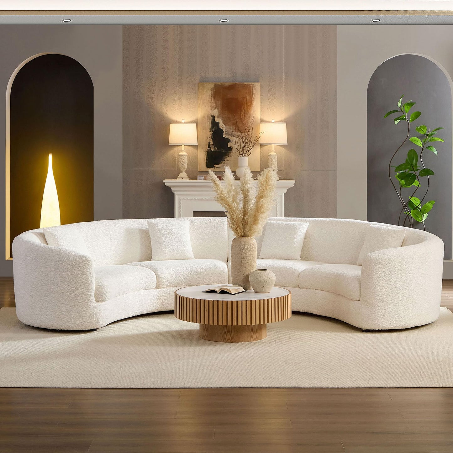 BBTJOINT Modern Half Round Sofa, Rearrangeable Curved Sectional, a Third Modular Circle Couch, Cream White Boucle Fabric Upholstery Furniture, 4-Seater Semicircular Living Room Set