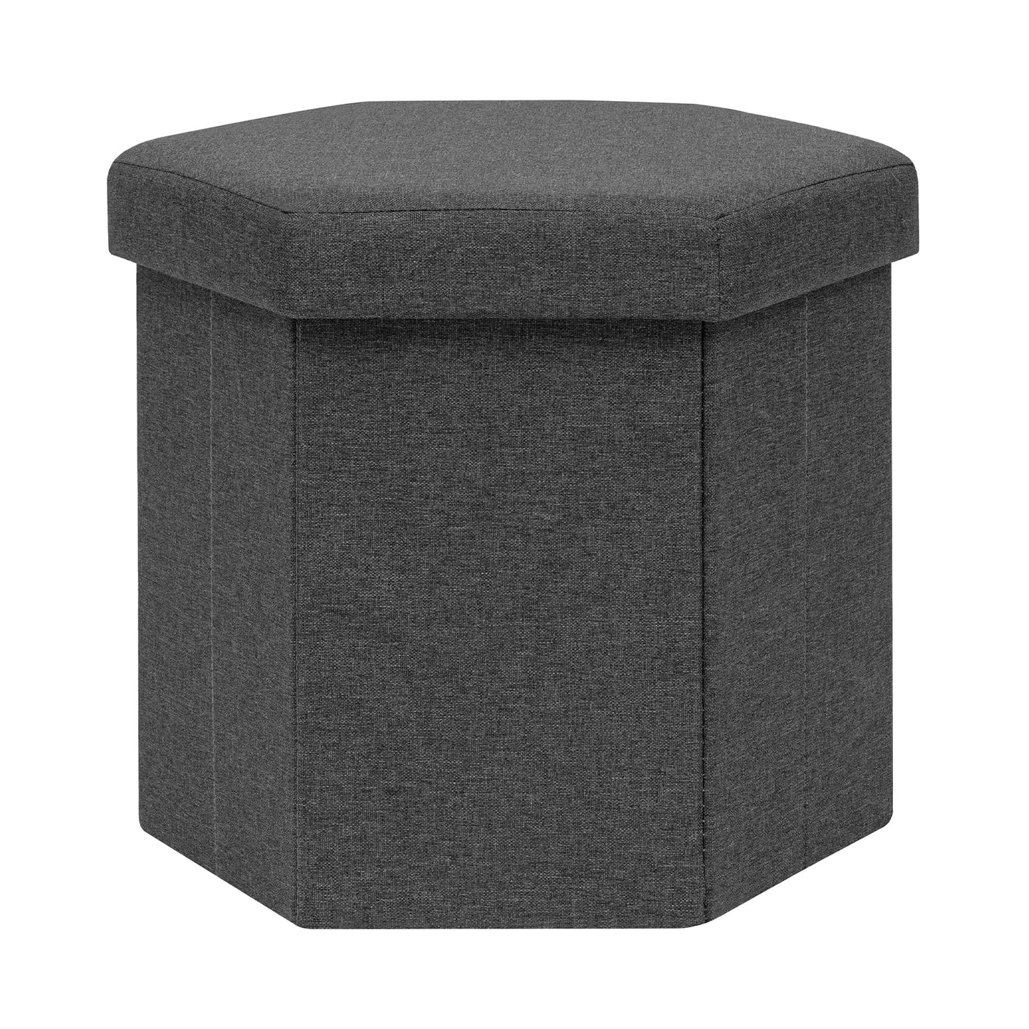 ZOLANOful Hexagon Storage Ottoman, Foldable Linen Footrest with Hidden Storage, Upholstered Ottoman Footstool for Living Room, Bedroom, Dorm, Entryway, 15 x 16.9 x 15 Inches, Grey