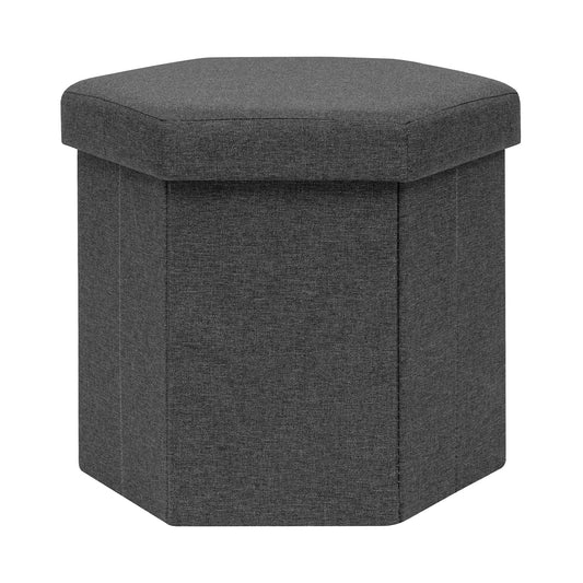 ZOLANOful Hexagon Storage Ottoman, Foldable Linen Footrest with Hidden Storage, Upholstered Ottoman Footstool for Living Room, Bedroom, Dorm, Entryway, 15 x 16.9 x 15 Inches, Grey