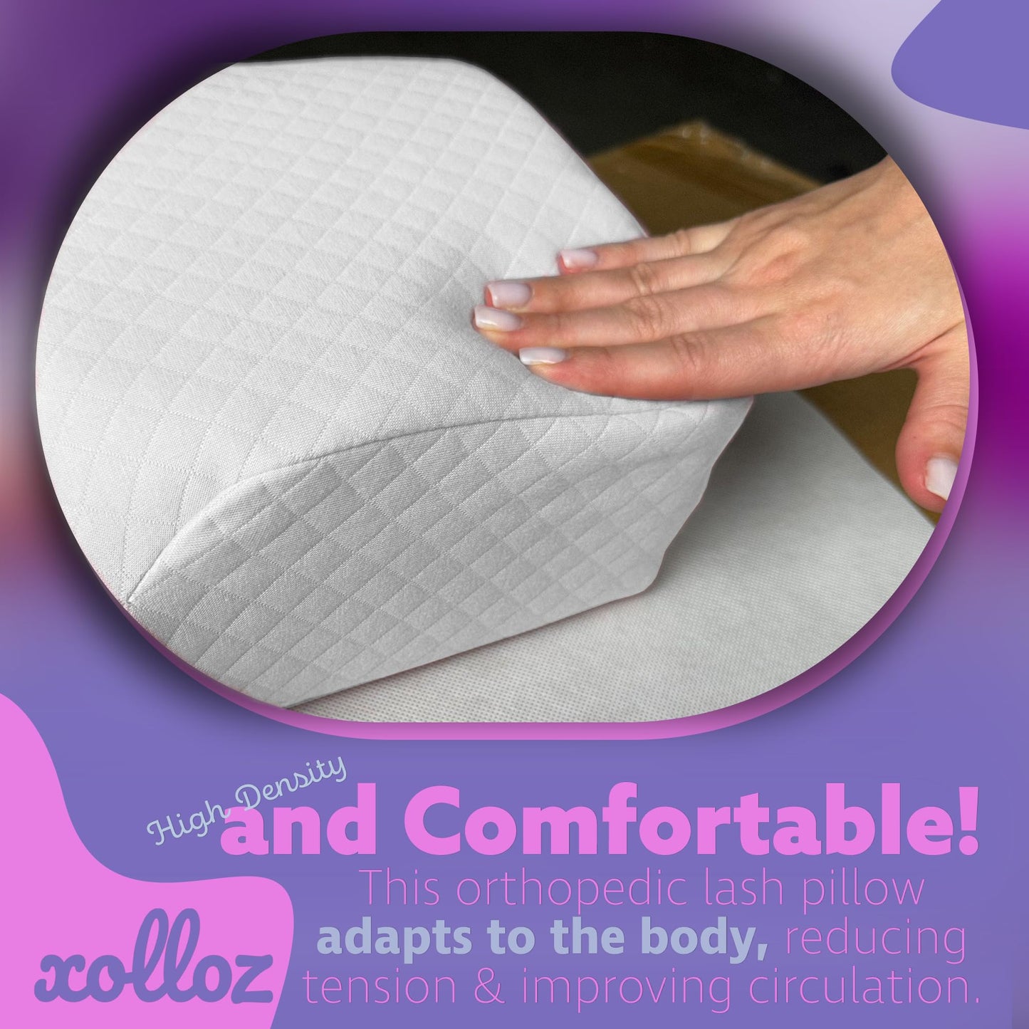XOLLOZ Lash Pillow for Eyelash Extensions - Curved Memory Foam Bed Pillow, Ergonomic Head Rest with Neck Support, Side Pockets for Tools, Fits Lash Beds Tech – White