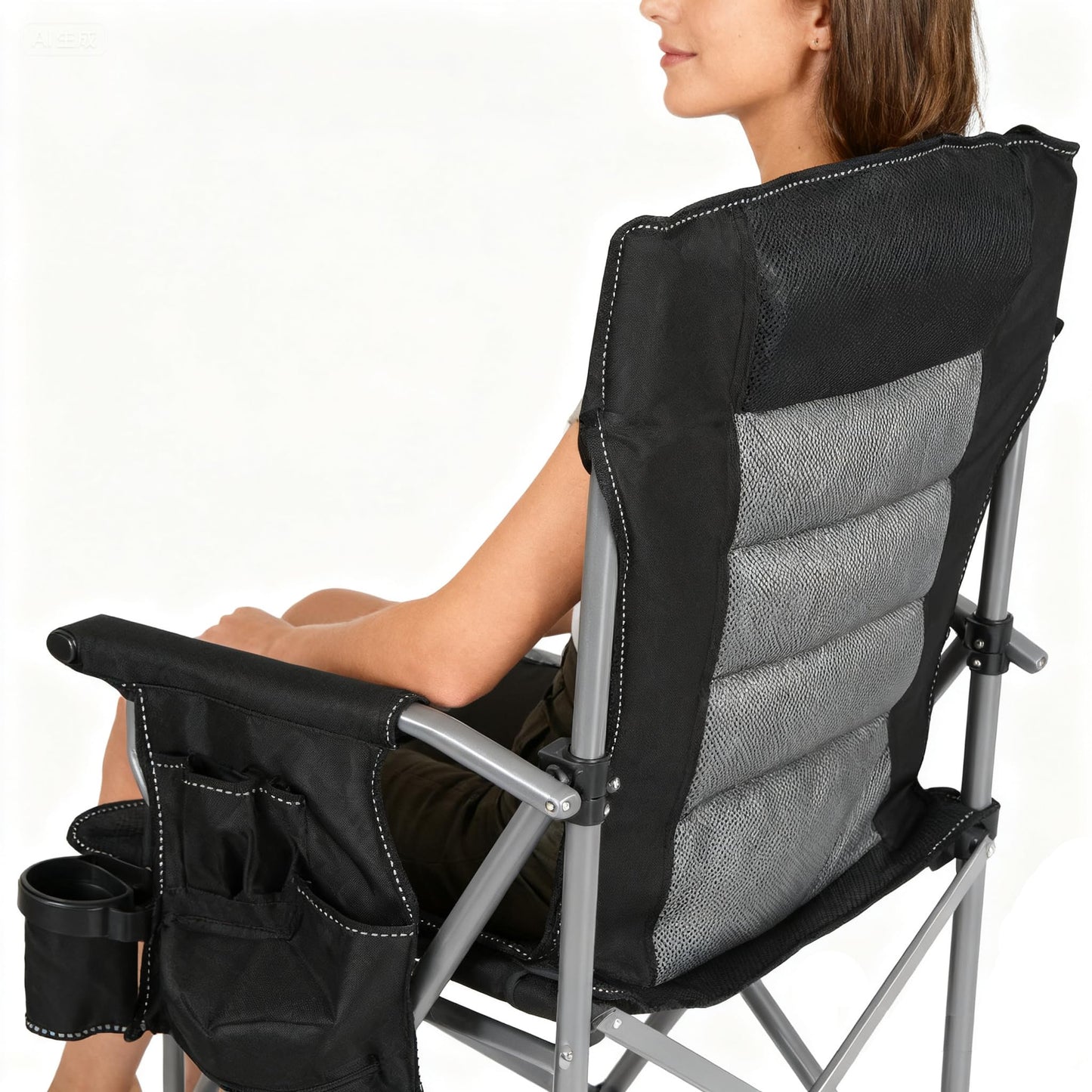 Stonehomy Extra Tall Folding Chairs for Adults 330lbs, Portable Bar Height Foldable Director Chairs for Camping Outside, Comfortable with Makeup Pocket, High Back and Footrest, Black