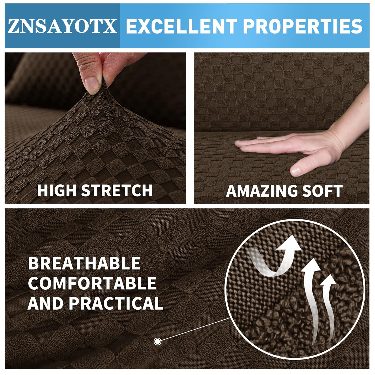 ZNSAYOTX Sectional Couch Covers, Stretch Jacquard Slipcovers with Elastic Bottom for L-Shape Sectional Sofa, 2 Pcs Pet Friendly Modular Sofa Protector (3 Seat Couch + 3 Seat Chaise, Dark Coffee)