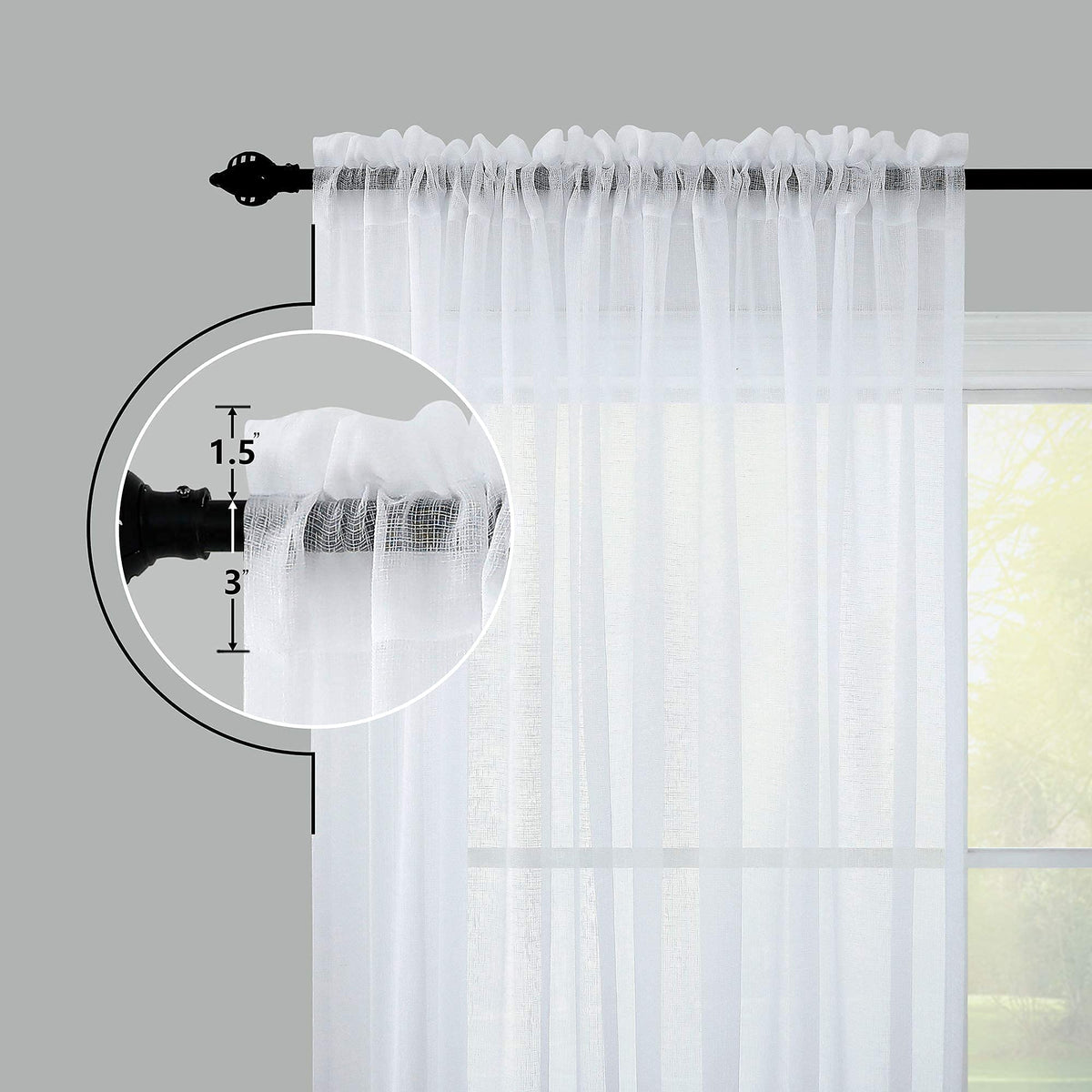 KOUFALL White Sheer Curtains 96 Inches Long 2 Panel Set Drapery Faux Linen Rod Pocket Shabby Chic Curtains for Bedroom Living Room 96 Inch Length