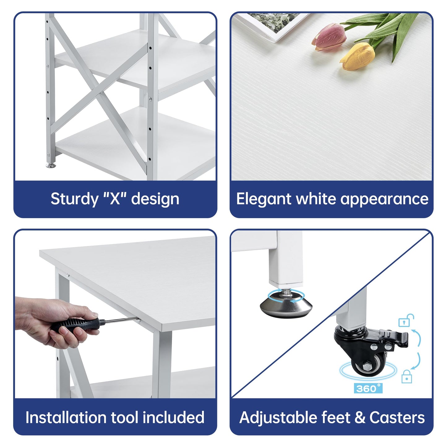 Fannova Large Printer Stand with Height Adjustable Storage Shelf, 23.6 x 23.6 Inches Square Printer Table with Industrial Wheels, Multi-use 3 Tier Rolling Printer Cart for Home Office - White