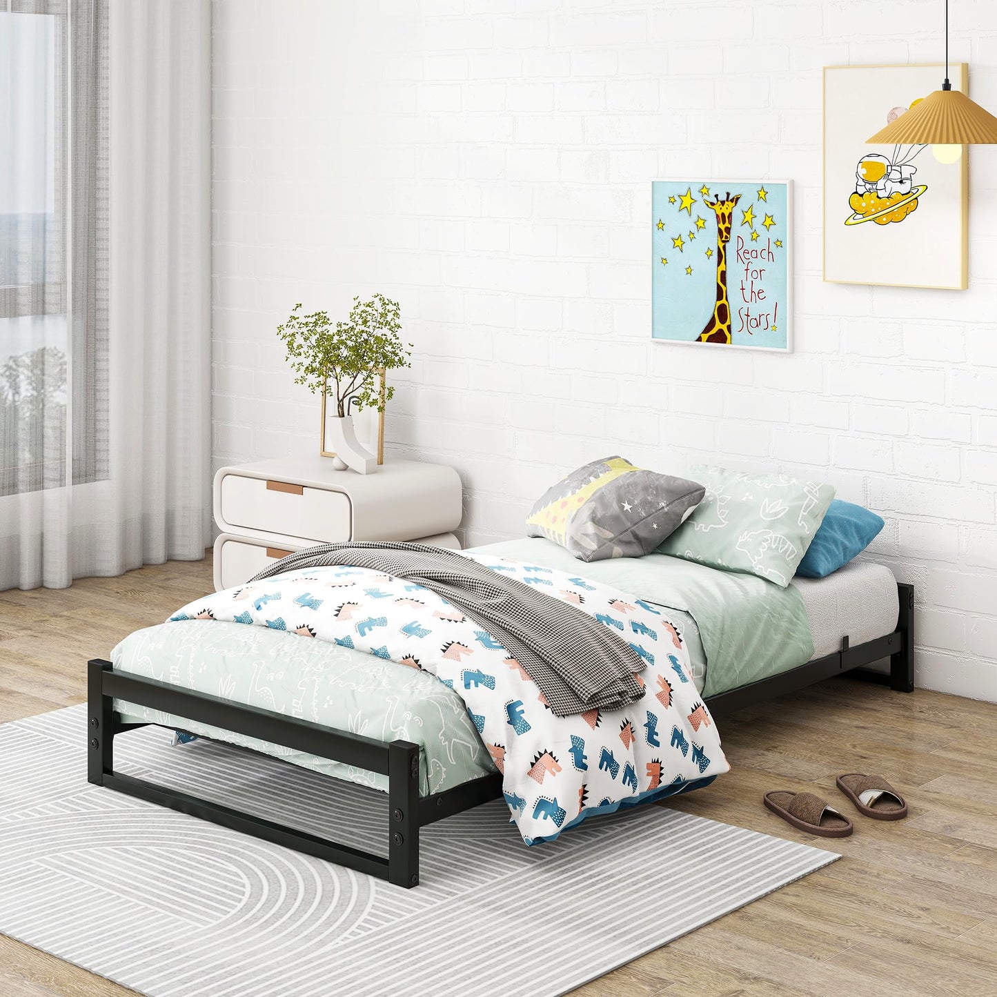 VECOCHO Twin Bed Frames,6 Inch Low Bed Frame Twin Size Metal Platform Bed Frame,Single Floor Bed Frame No Box Spring Needed,Anti-Slip Mattress Foundation with Strong Bearing Capacity,Black
