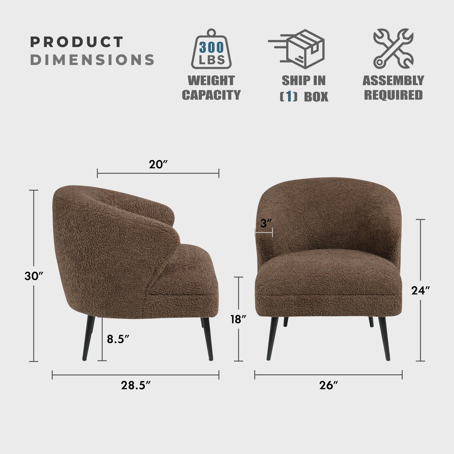 Lexicon Modern Accent Chair, Boucle Fabric Upholstered Single Sofa Chair with Curved Back for Living Room/Bedroom/Office/Apartment, Brown