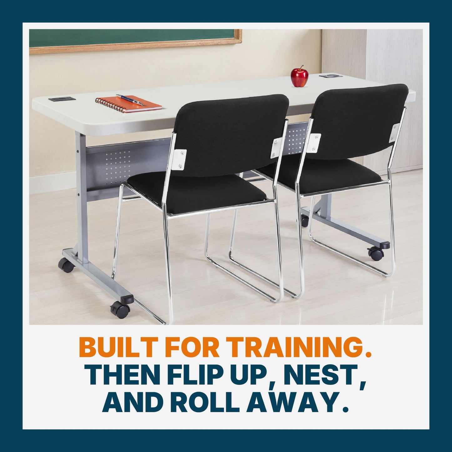 OEF Furnishings OEFBPFT2460 Commercial-Grade Premium Industrial Nesting Flip-Top Blow-Molded Training Table with Steel Frame and a 1.75" Thick Surface (24" × 60", Speckled Grey Top)