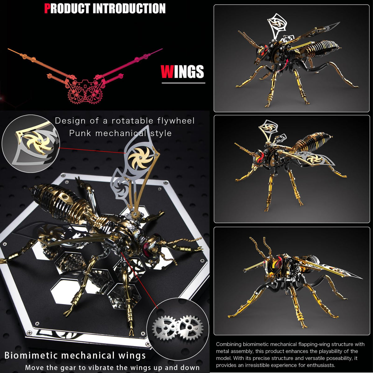3D Metal Wasp Puzzles for Adults, Model Kits Mechanical Building Blocks, Difficult DIY for Assembly Gifts for Men