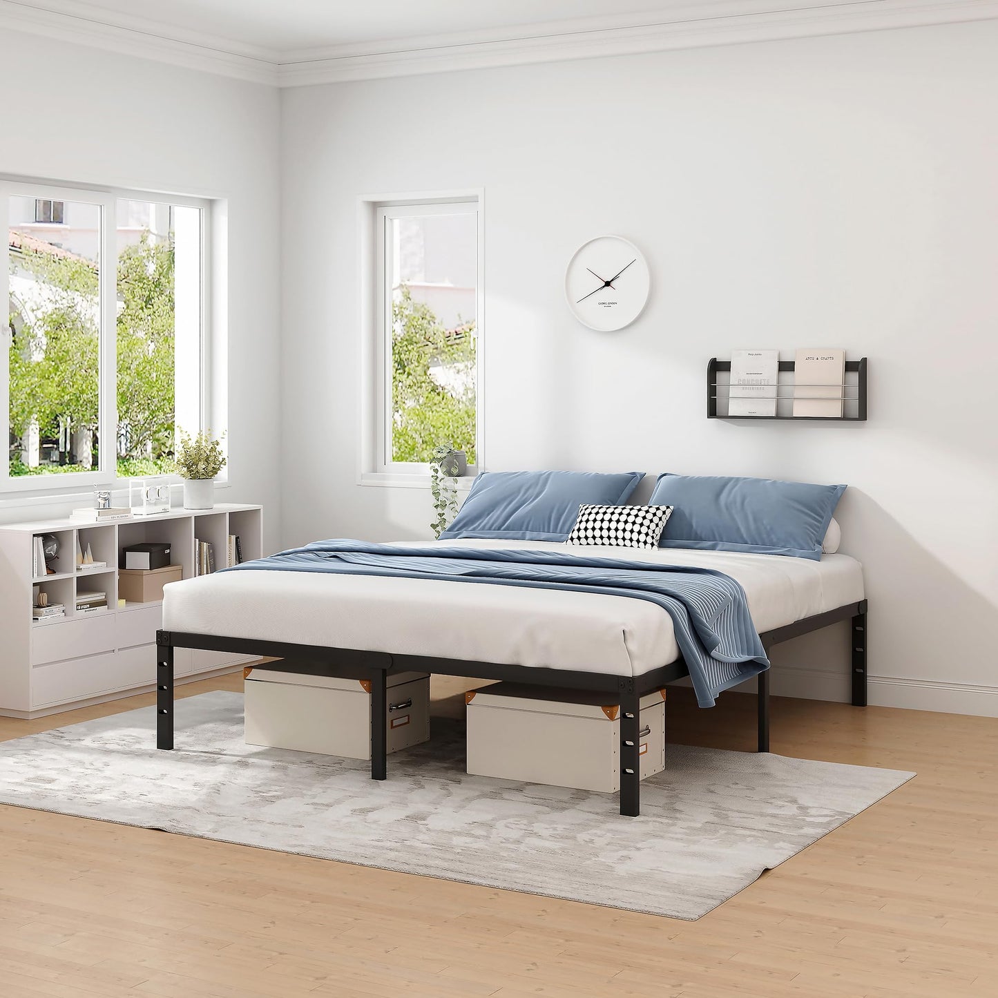 NEW JETO Metal Bed Frame,Full Size Bed Frame with Storage Space,Heavy Duty Sturdy Mattress Foundation,Easy Assembly,No Box Spring Needed, Black,12 Inch,Full