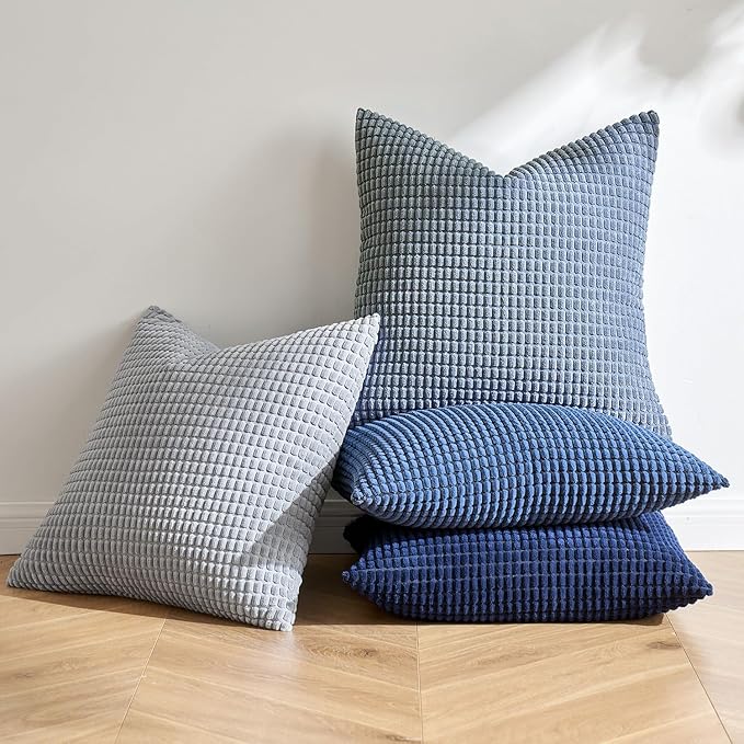 MIULEE Blue Decorative Pillow Covers 18x18 Inch Set of 4 Boho Western Farmhouse