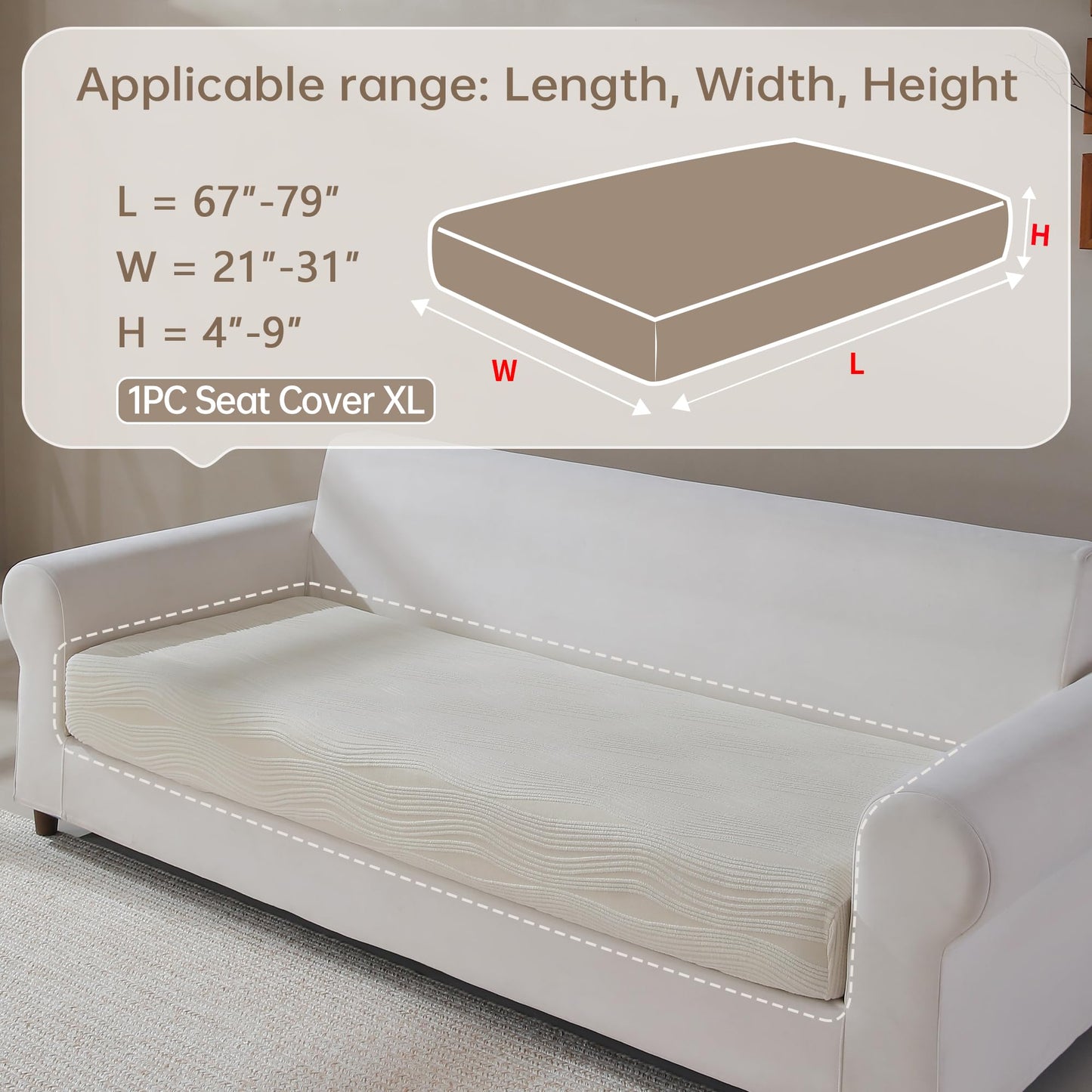 QIANMEW Couch Cushion Covers, Super Stretch Washable Sofa Slipcovers for L Shaped & Modular Seats, Pet-Friendly Furniture Protector with Stripe Design, (1 Seat Cover XL, Ivory)