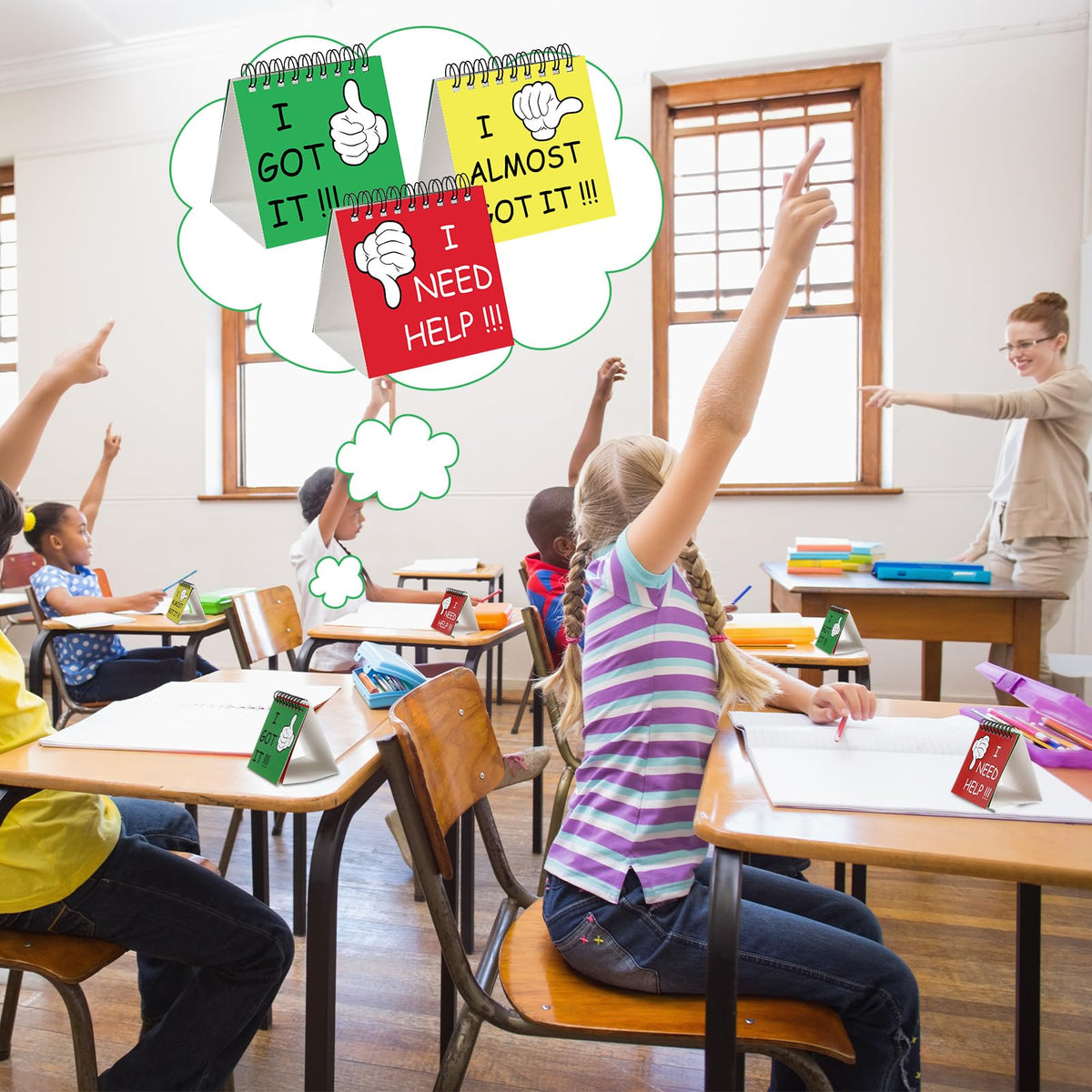 Harloon 24 Pcs I Need Help Mini Flip Chart Signs Self Assessment Cards Behavior Management Classroom Tools for Kids Teachers Classroom School Behavior Educational and Learning Activities Supplies